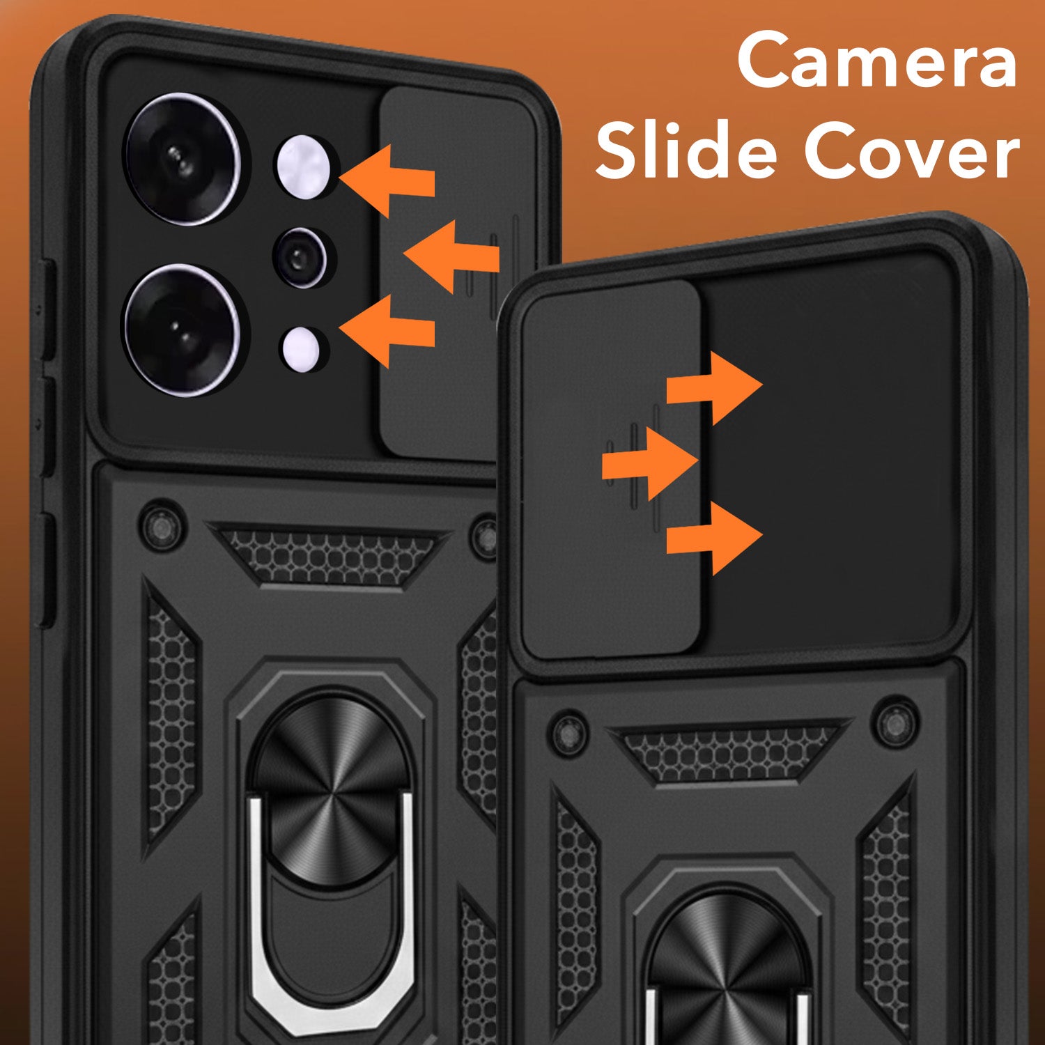 For Oppo Reno14 Pro 5G | Oppo Reno 14 Pro 5G Back Cover Case (Sliding Shutter Camera Protection | Polycarbonate |Ring Holder Kickstand)