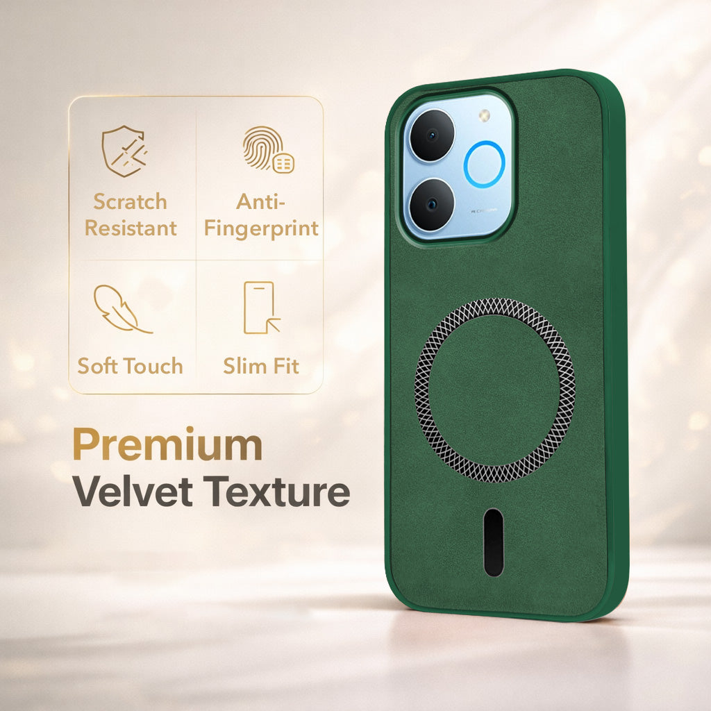 For Realme P4 Lite | Realme Narzo 80 Lite 4G Back Cover Case Leather Finish (MagSafe Compatible Wireless Charging | Soft Touch | Camera Bump Protection)