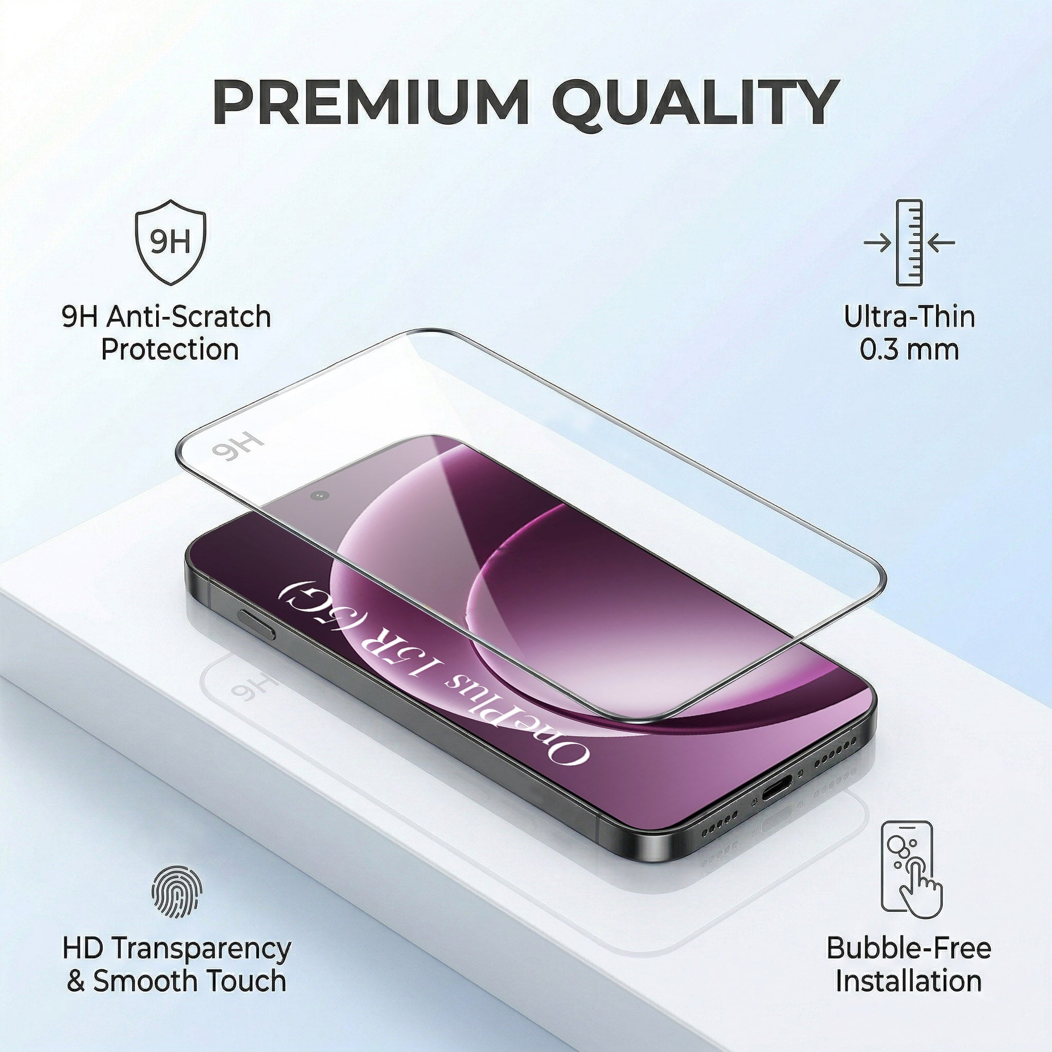 For OnePlus 15R Combo with Back Cover and 9H Tempered Glass (Textured Grip Design | Micro-Fiber Cloth Inside | Oleophobic Coating Screen Glass)