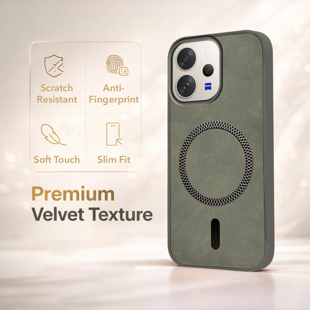 For Vivo V70 | Vivo V70 Elite 5G Back Cover Case Leather Finish (MagSafe Compatible Wireless Charging | Soft Touch | Camera Bump Protection)