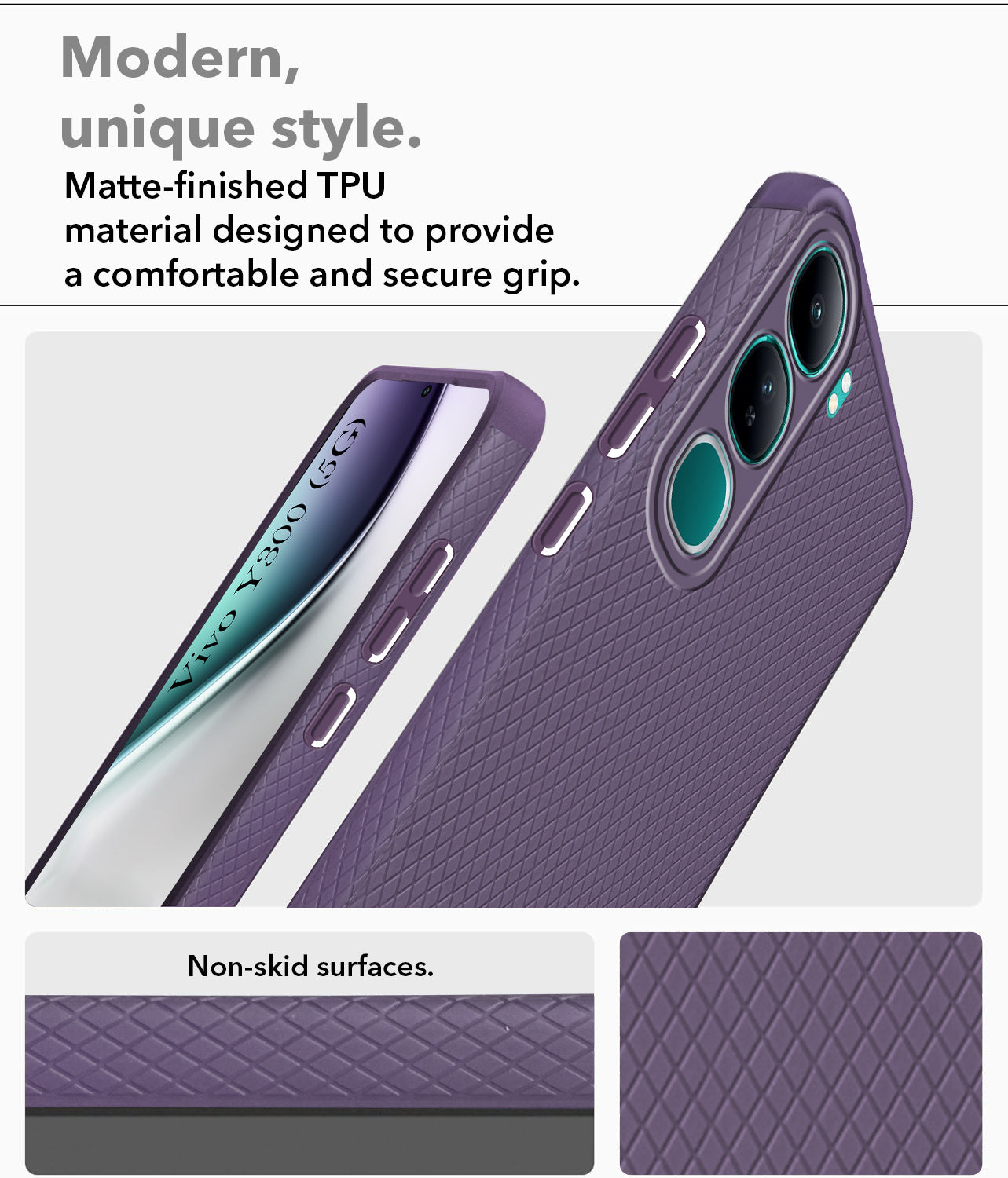 For Vivo Y300 Back Cover Case (Liquid Silicone | Side Grip | Camera Protection)