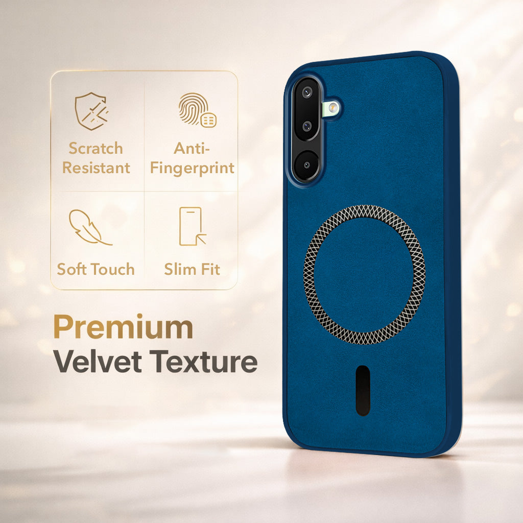For Samsung Galaxy M16 5G | Samsung Galaxy F16 5G Back Cover Case Leather Finish (MagSafe Compatible Wireless Charging | Soft Touch | Camera Bump Protection)