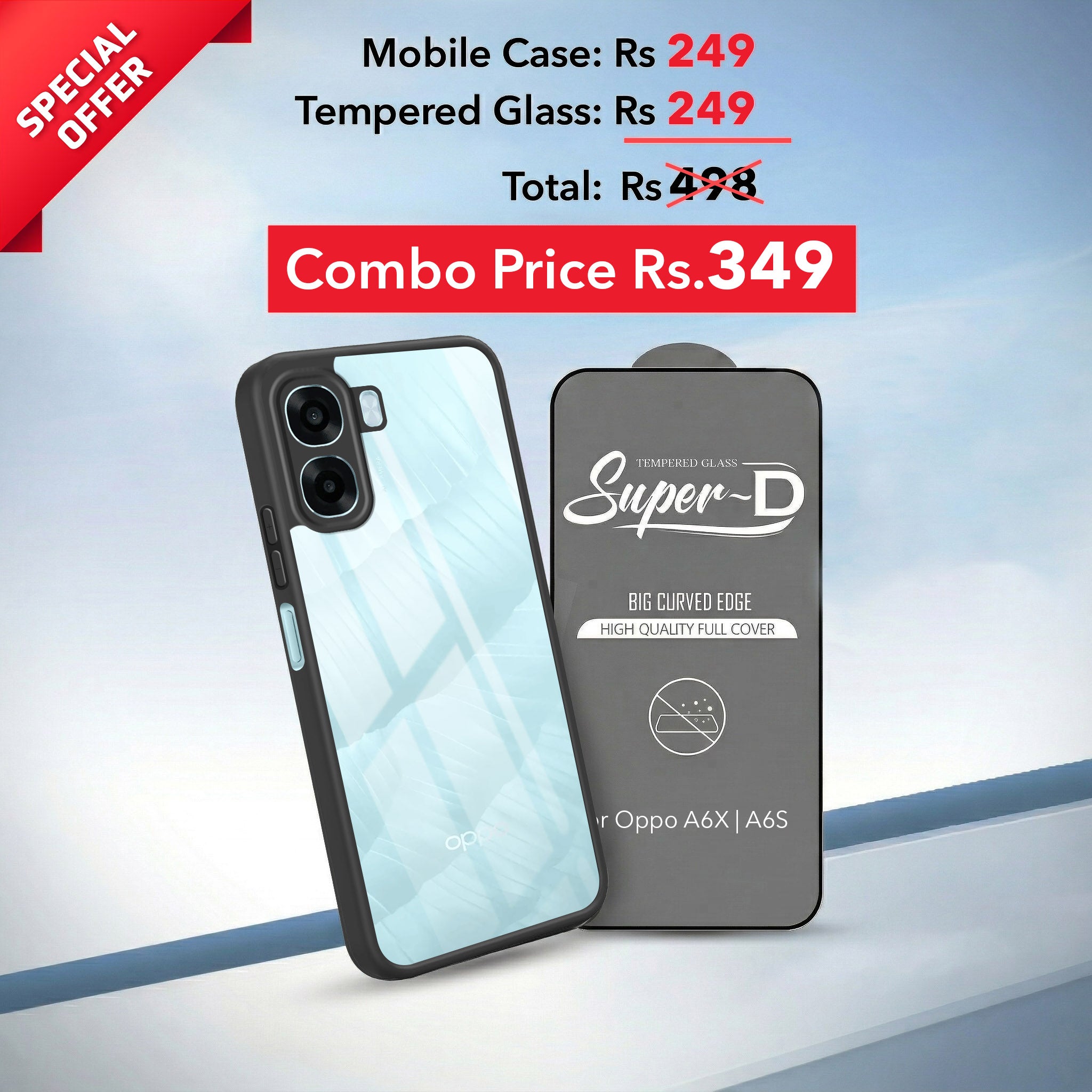 For Oppo A6X | Oppo A6S Combo with Back Cover and 9H Tempered Glass (Lifetime Anti-Yellow | Crystal Clear Shockproof | Oleophobic Coating Screen Glass)