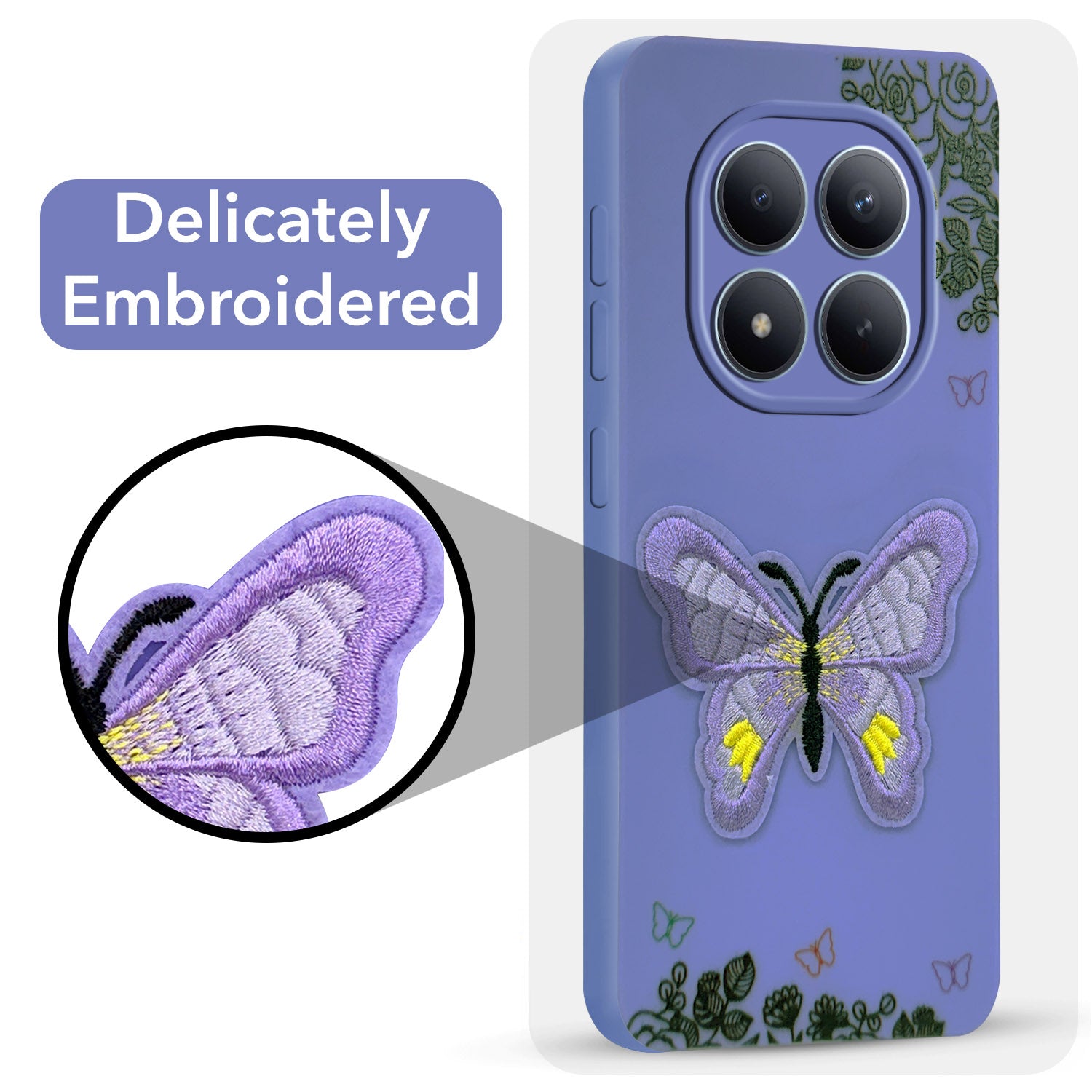 For Xiaomi Redmi Note 15 Pro Plus 5G Back Cover Case (Soft Butterfly Embroidery | Women Teen Girls | Camera Protection| Matte Silicone)