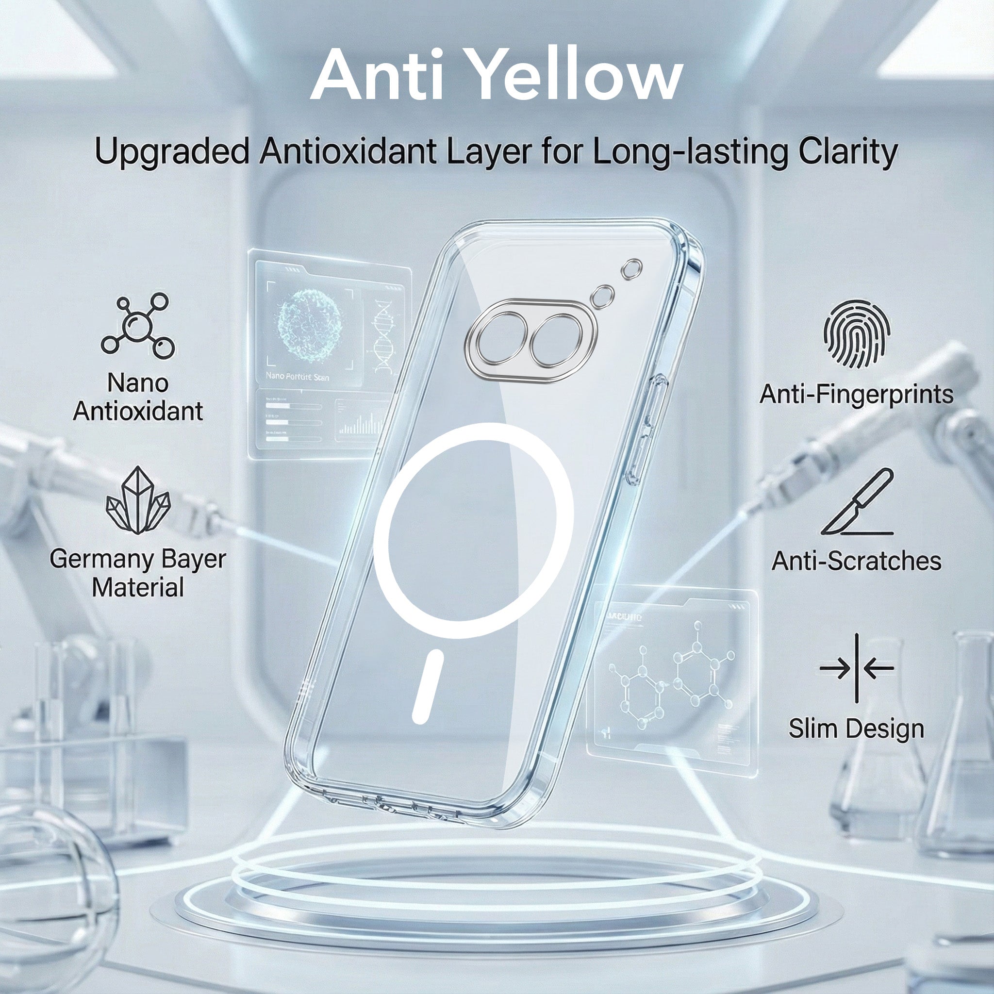 For Nothing Phone 2A 5G Back Cover Case Lifetime Anti-Yellow MagSafe Compatible Clear (Sleek Hard Crystal | Shockproof and Camera Protection)