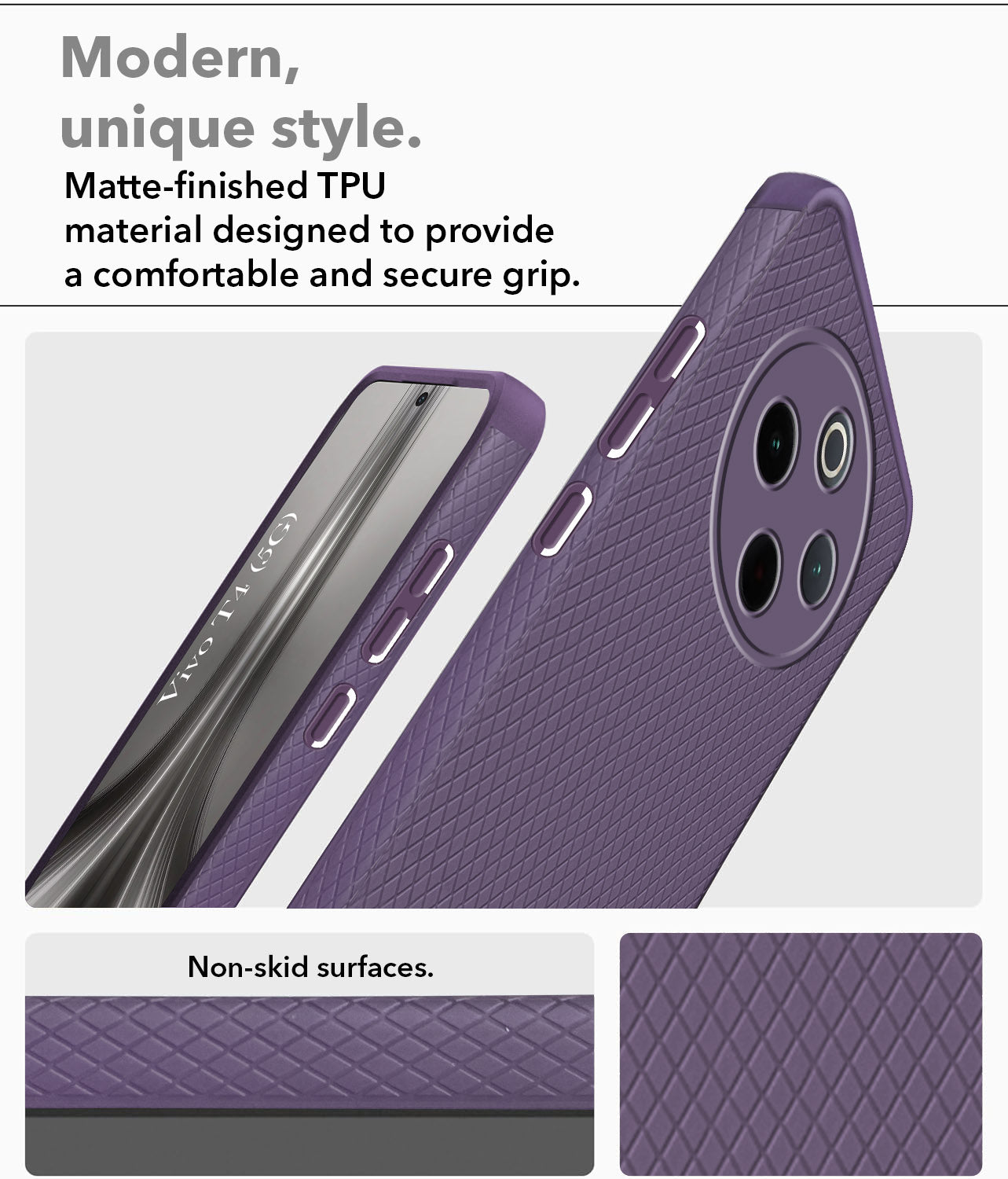 For Vivo T4 Back Cover Case (Liquid Silicone | Side Grip | Camera Protection)