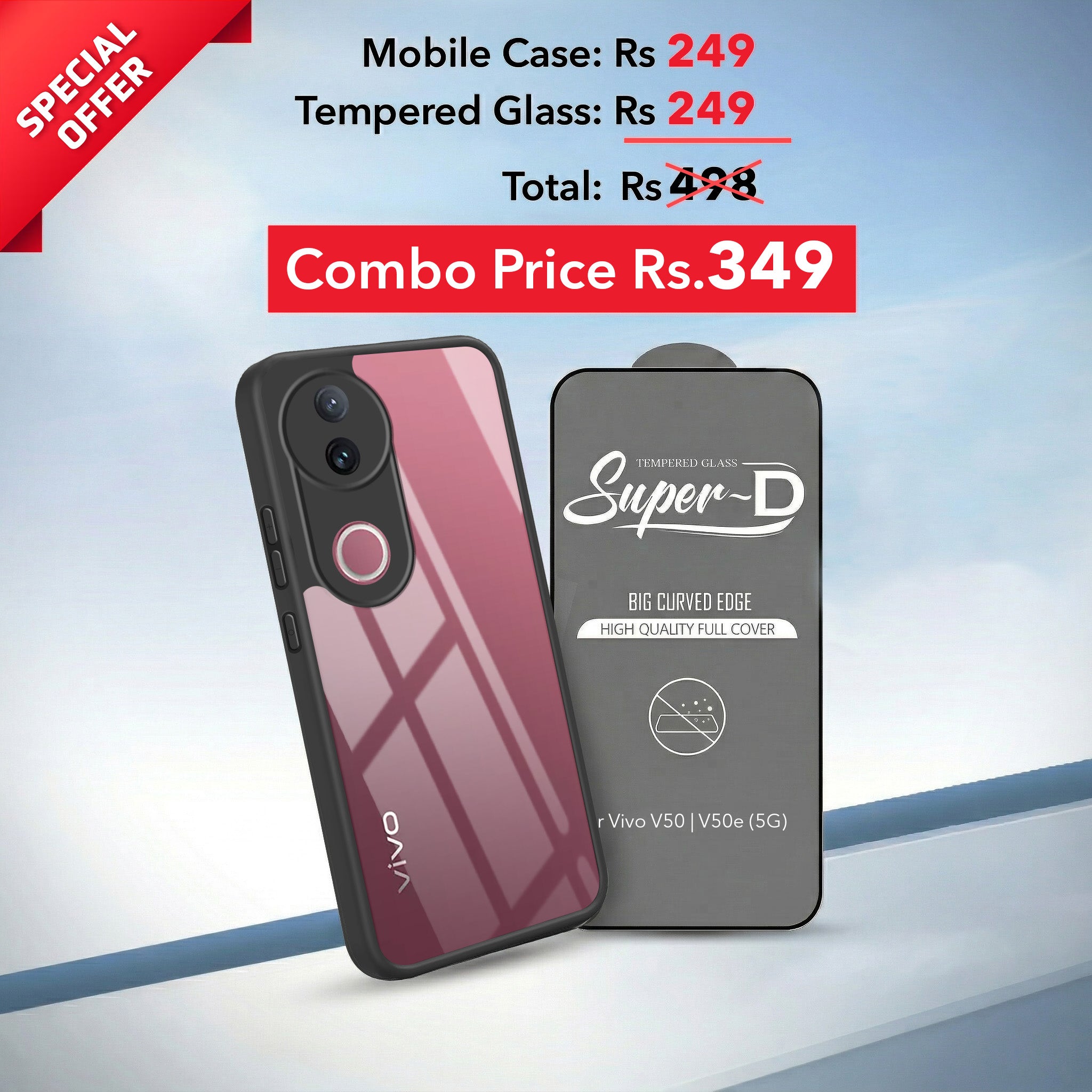For Vivo V50 | Vivo V50e Combo with Back Cover and 9H Tempered Glass (Lifetime Anti-Yellow | Crystal Clear Shockproof | Oleophobic Coating Screen Glass)