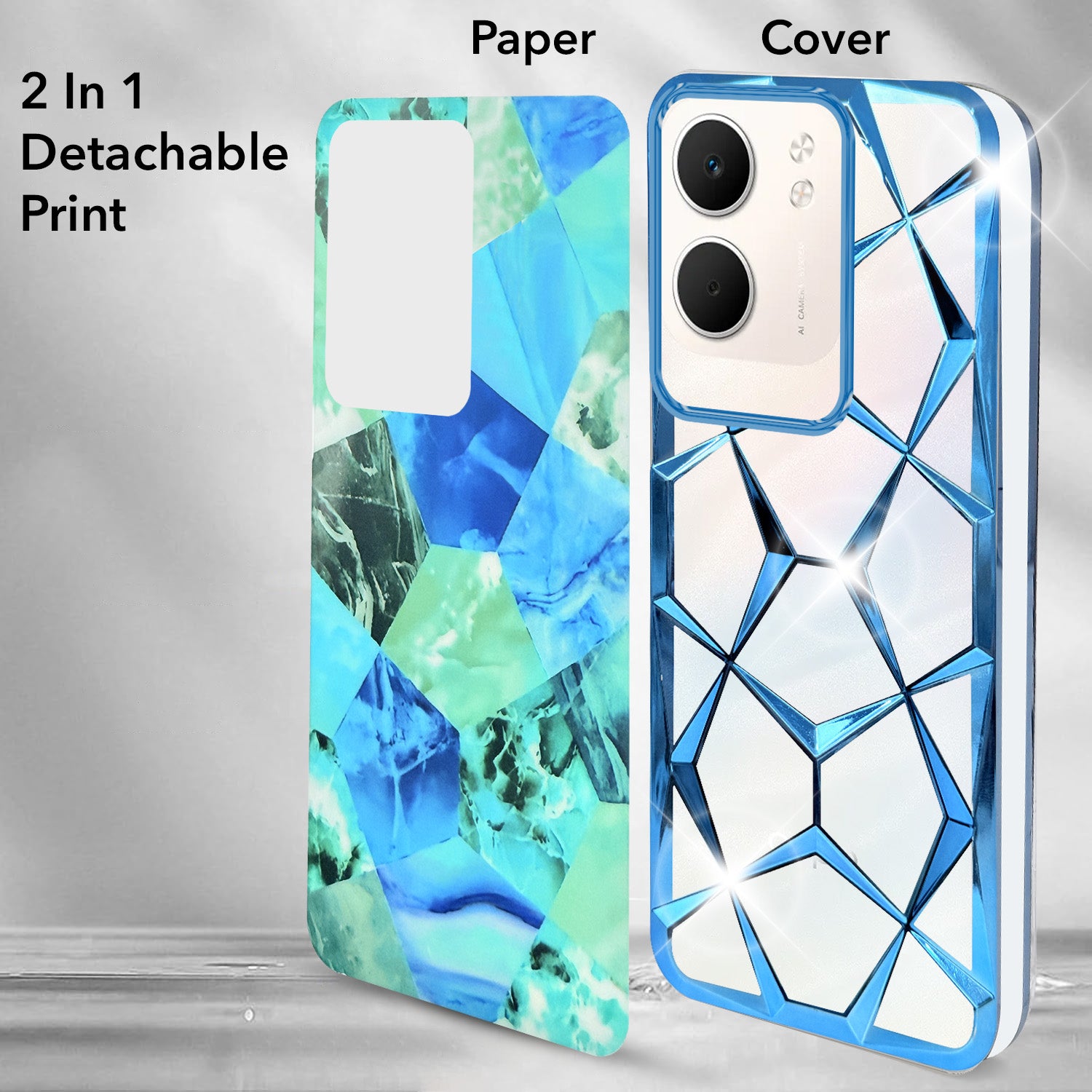 For Oppo A5X 3D Silicone Back Cover Case Compatible (Dual Design Glitter Sparkle and Detachable Diamond Print Case | Soft and Flexible)