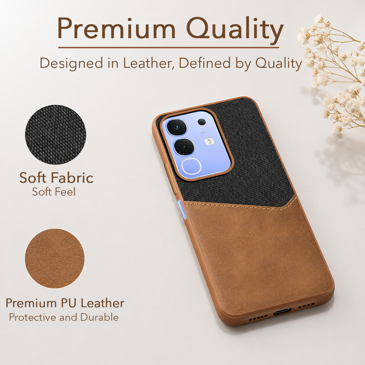 For Vivo iQOO Z10x Back Cover Case (Dual PU Leather Stitch | Professional Minimalist | Soft and Flexible)