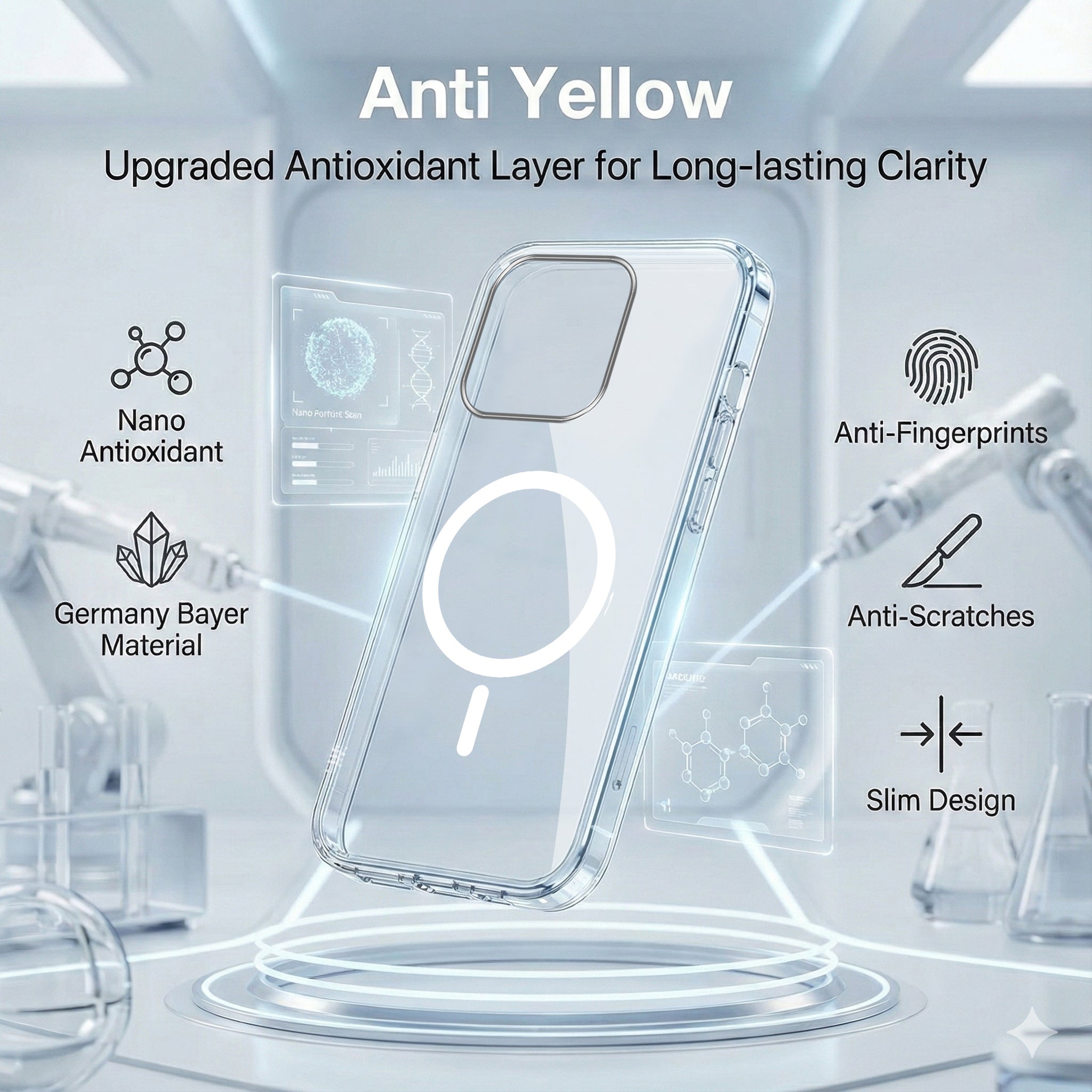 For Apple iPhone 15 Pro Max Back Cover Case Lifetime Anti-Yellow MagSafe Compatible Clear (Sleek Hard Crystal | Camera Protection and Shockproof)