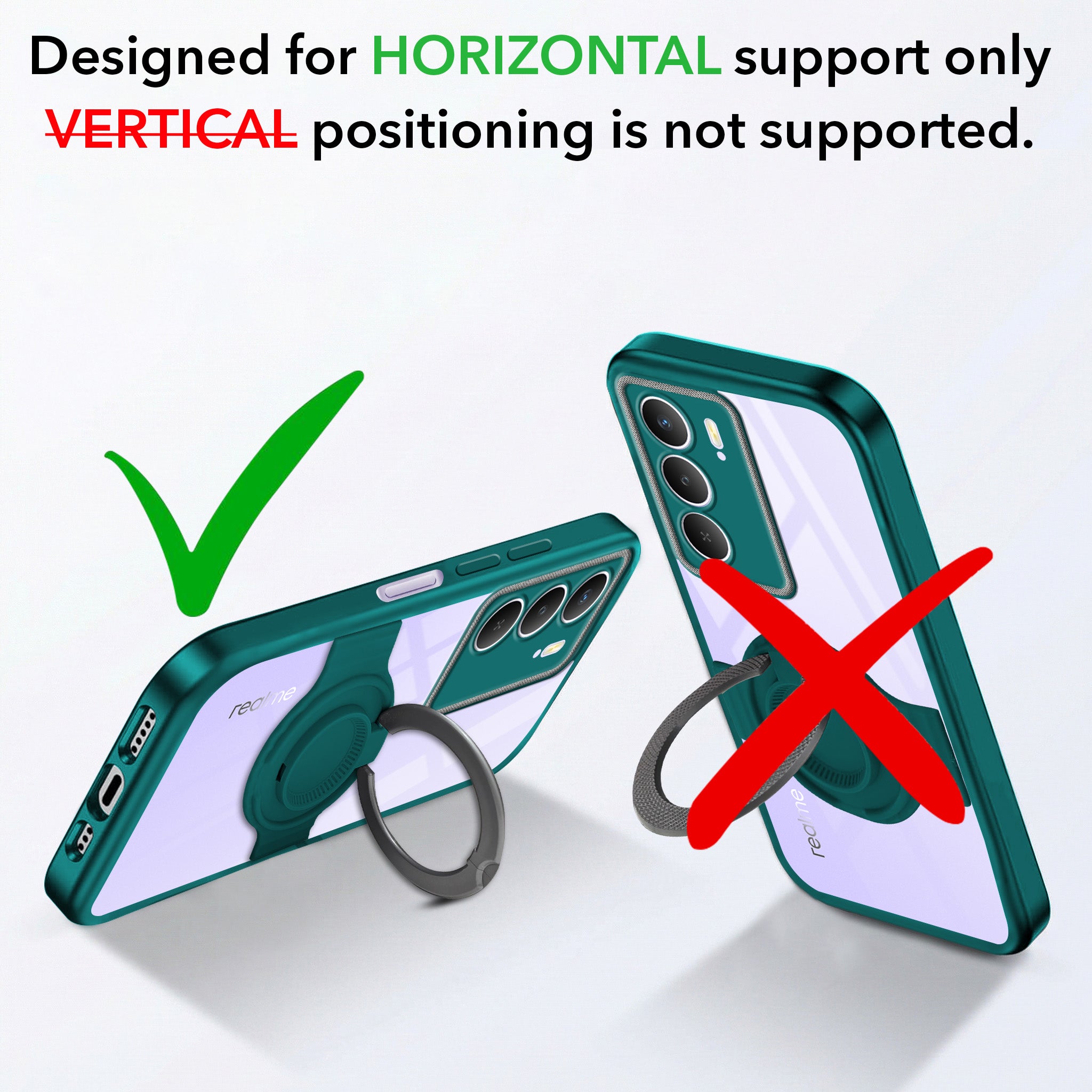 For Realme Narzo 80 Lite 5G Back Cover Case with stand (Built-in Ring Holder Kickstand | Lifetime Anti Yellow | Camera Protection)