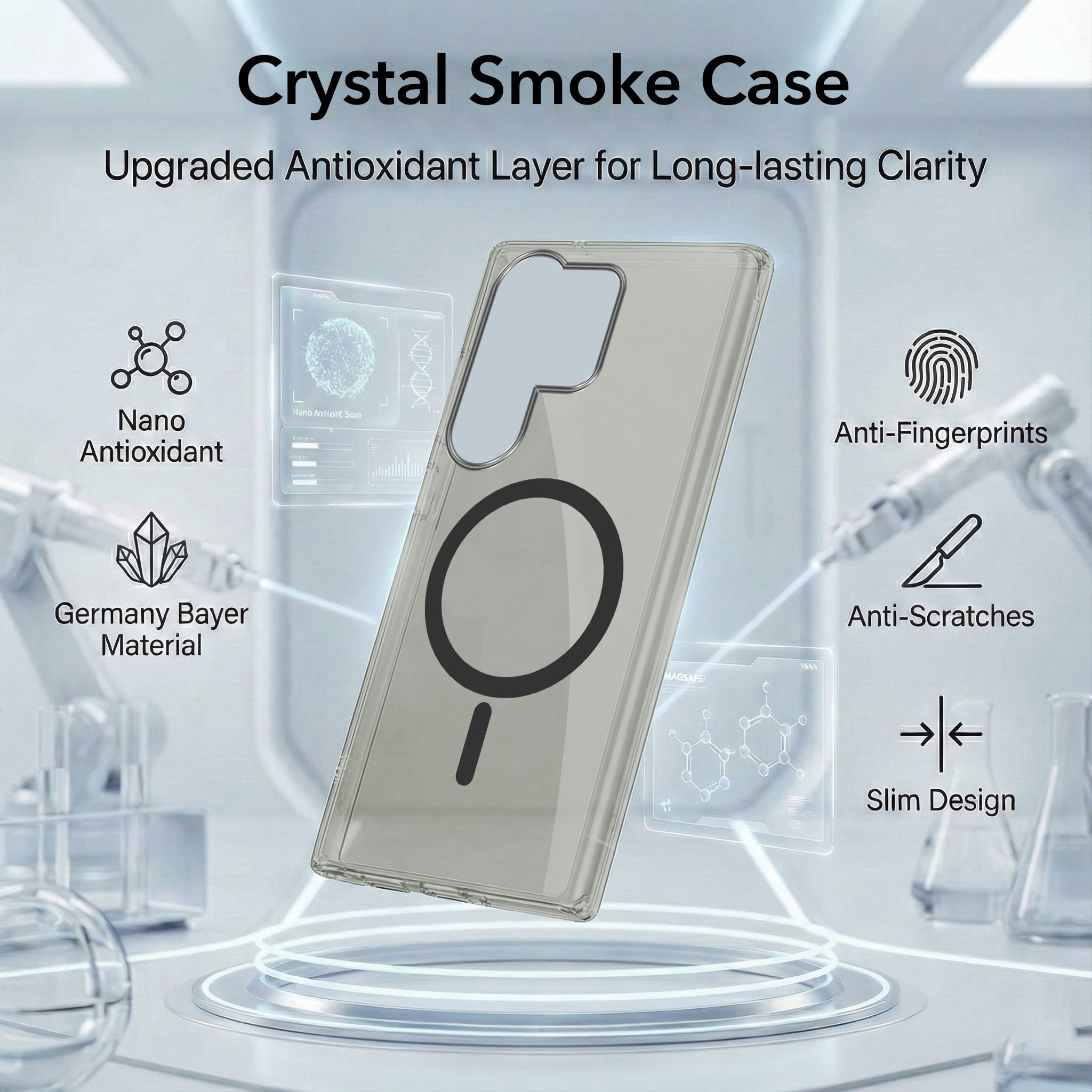 For Samsung Galaxy S26 Ultra Back Cover Case Lifetime Anti-Yellow MagSafe Compatible Clear (Sleek Hard Crystal | Shockproof and Camera Protection)