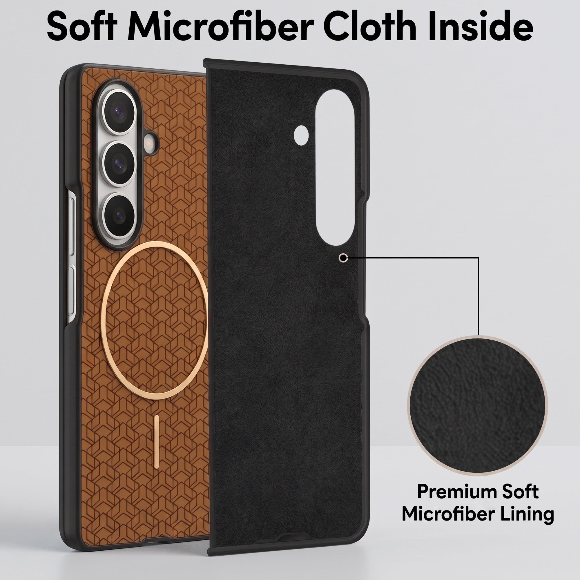 For Samsung Galaxy Z Fold 7 Back Cover Case Leather Finish (MagSafe Wireless Charging Compatible | Inside Microfiber Cloth)