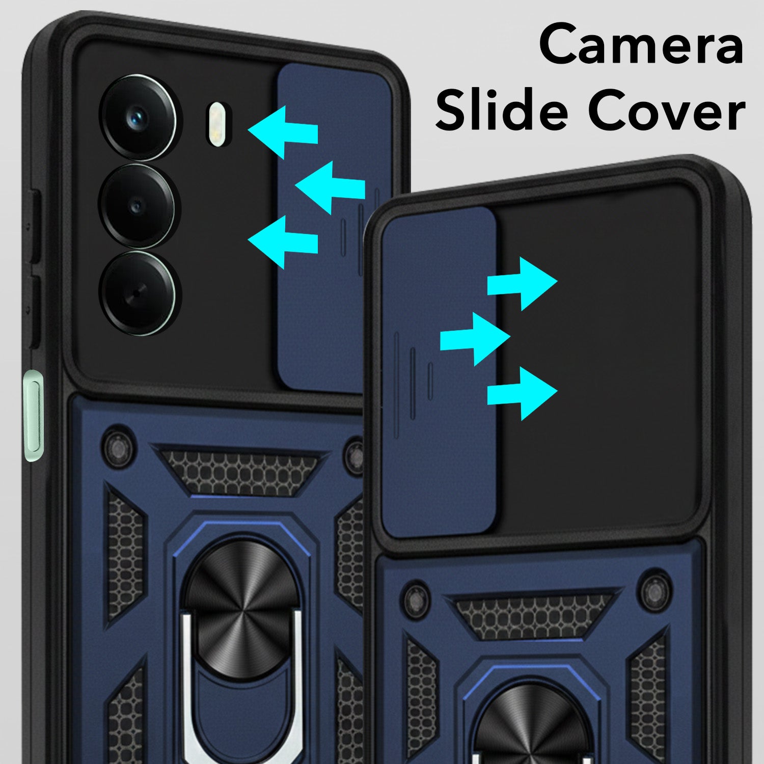 For OnePlus Nord CE 6 Lite Back Cover Case Hybrid Armor (Sliding Shutter Camera Protection | Polycarbonate |Ring Holder Kickstand)