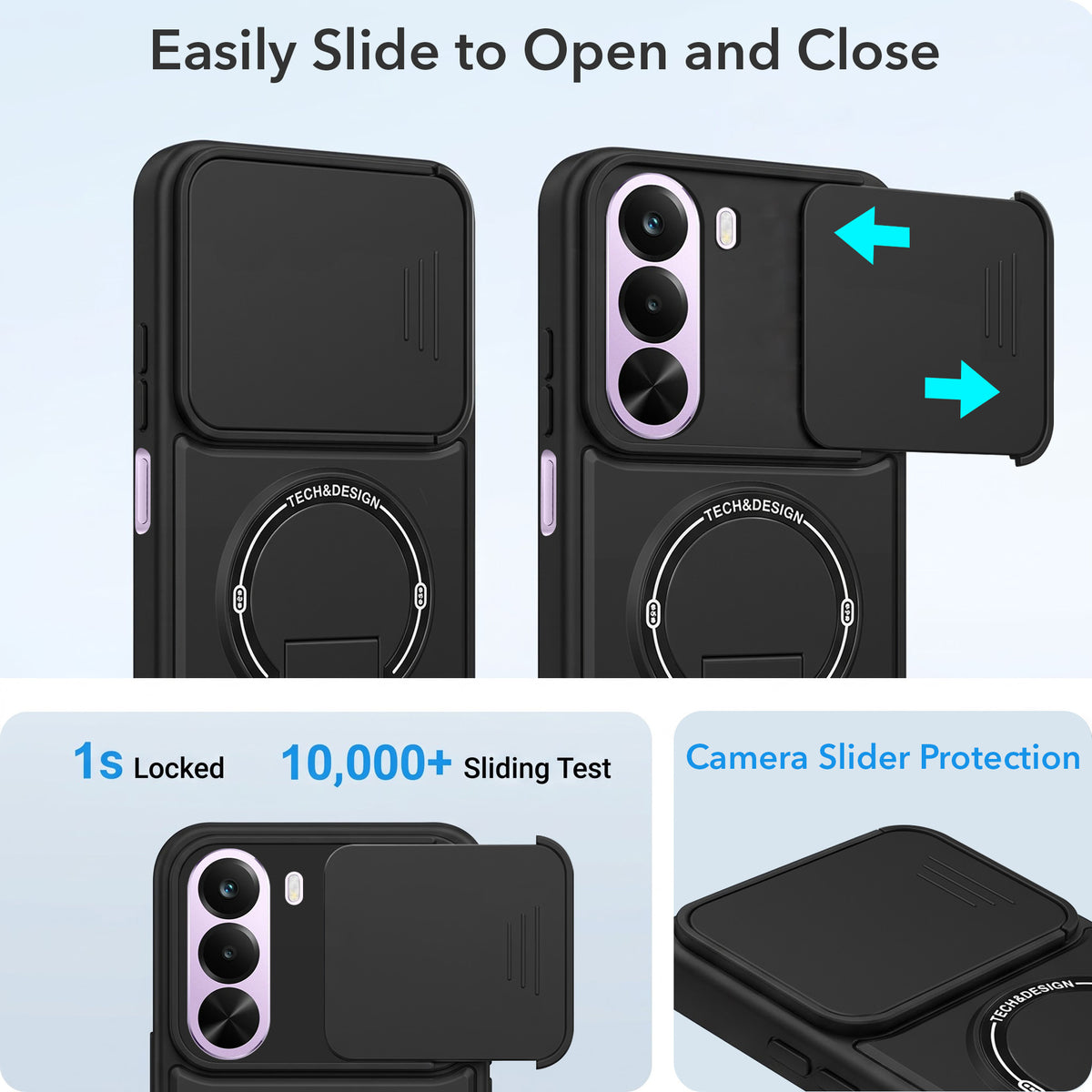 For Realme P4x Back Case Cover Metallic (Hybrid Armor Kickstand | Sliding Shutter Camera Protection | MagSafe Compatible)