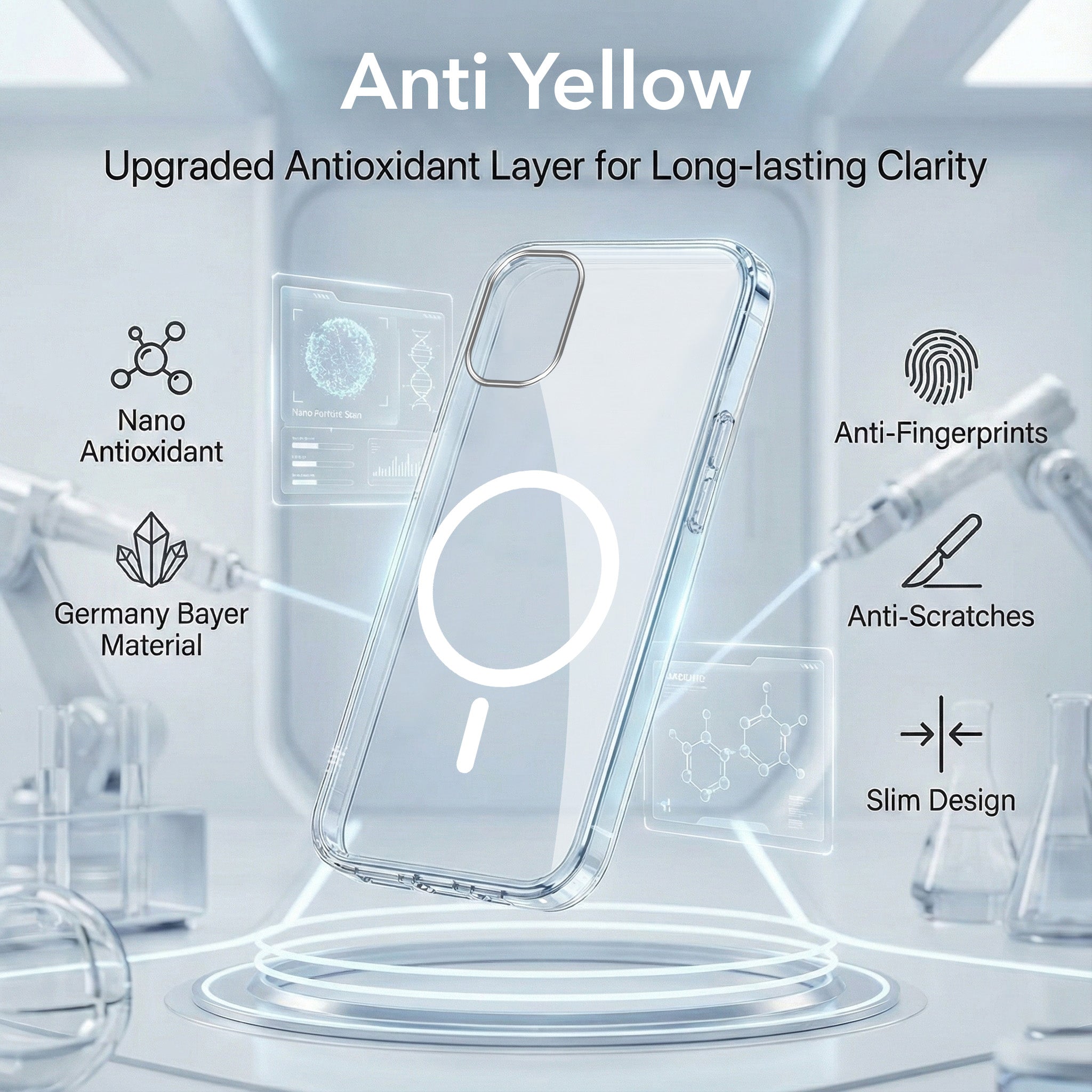 For Nothing Phone 1 Back Cover Case Lifetime Anti-Yellow MagSafe Compatible Clear (Sleek Hard Crystal | Shockproof and Camera Protection)