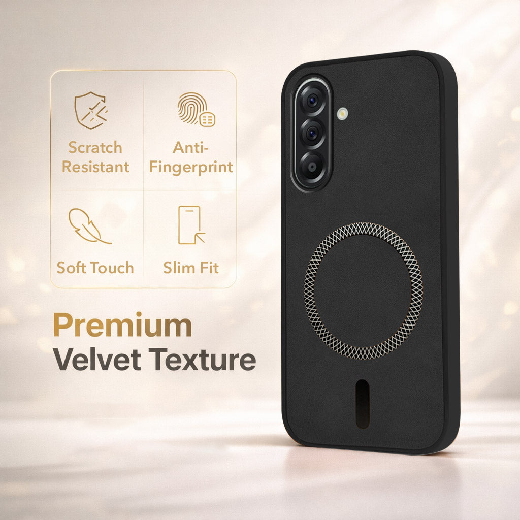 For Samsung Galaxy M56 | Samsung Galaxy F56 Back Cover Case Leather Finish (MagSafe Compatible Wireless Charging | Soft Touch | Camera Bump Protection)