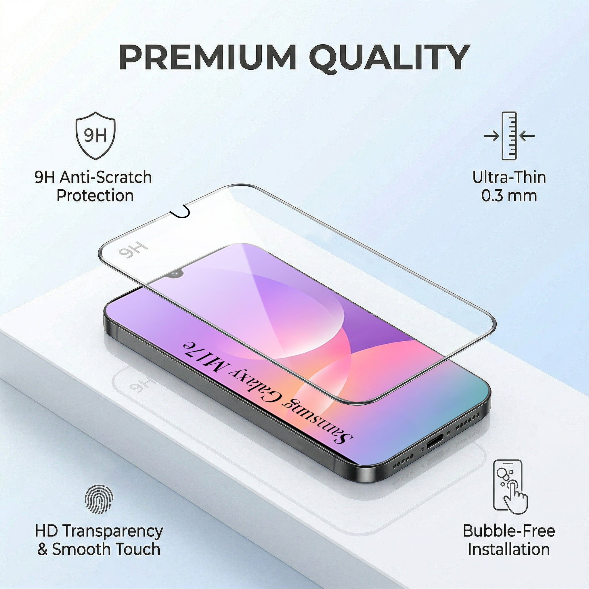 For Samsung Galaxy M17e Combo with Back Cover and 9H Tempered Glass (Liquid Silicone | Camera Protection | Oleophobic Coating Screen Glass)