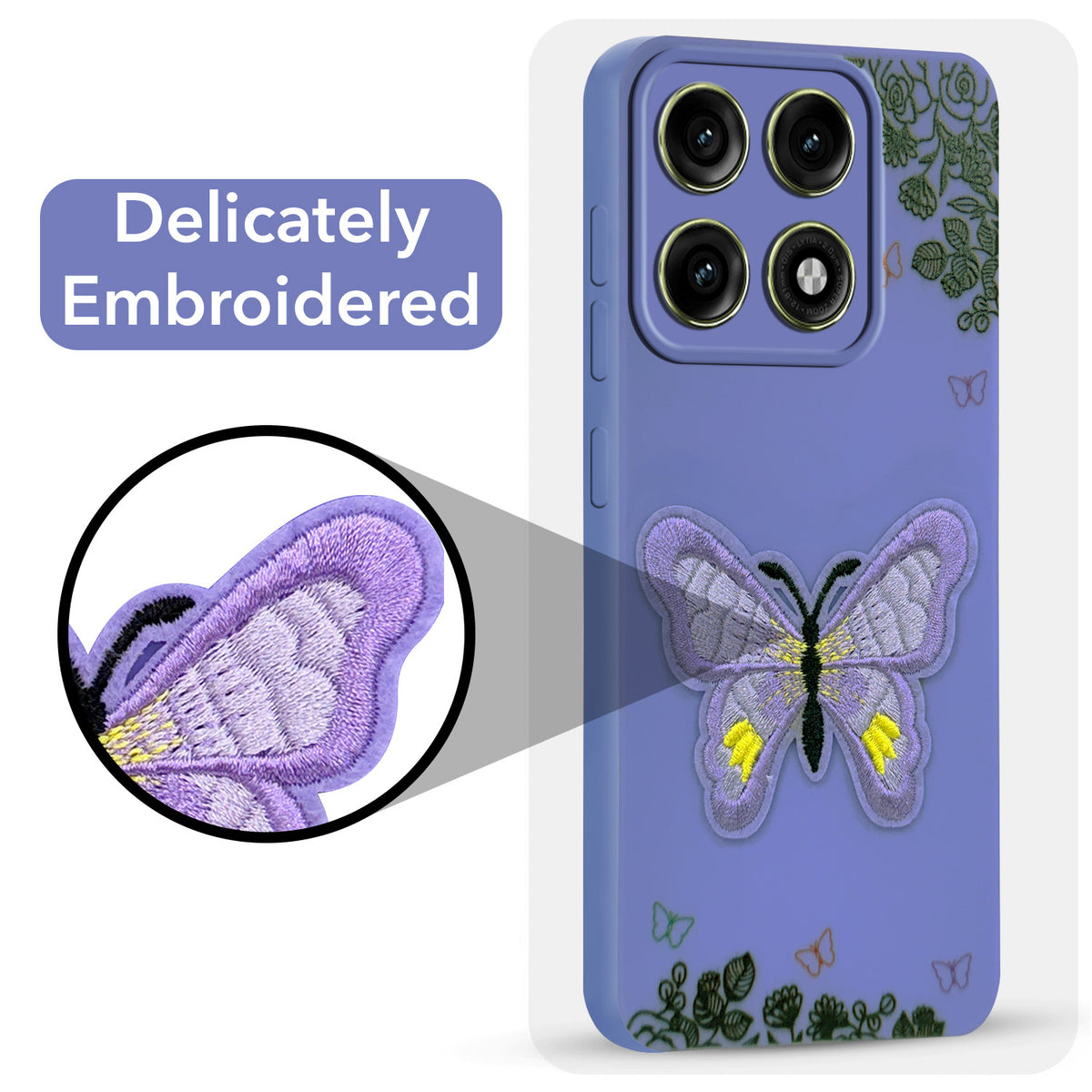 For Motorola Edge 70 Pro |  Motorola Edge 70 Pro Plus Back Cover Case (Soft Butterfly Embroidery | Women Teen Girls | Camera Protection| Matte Silicone)