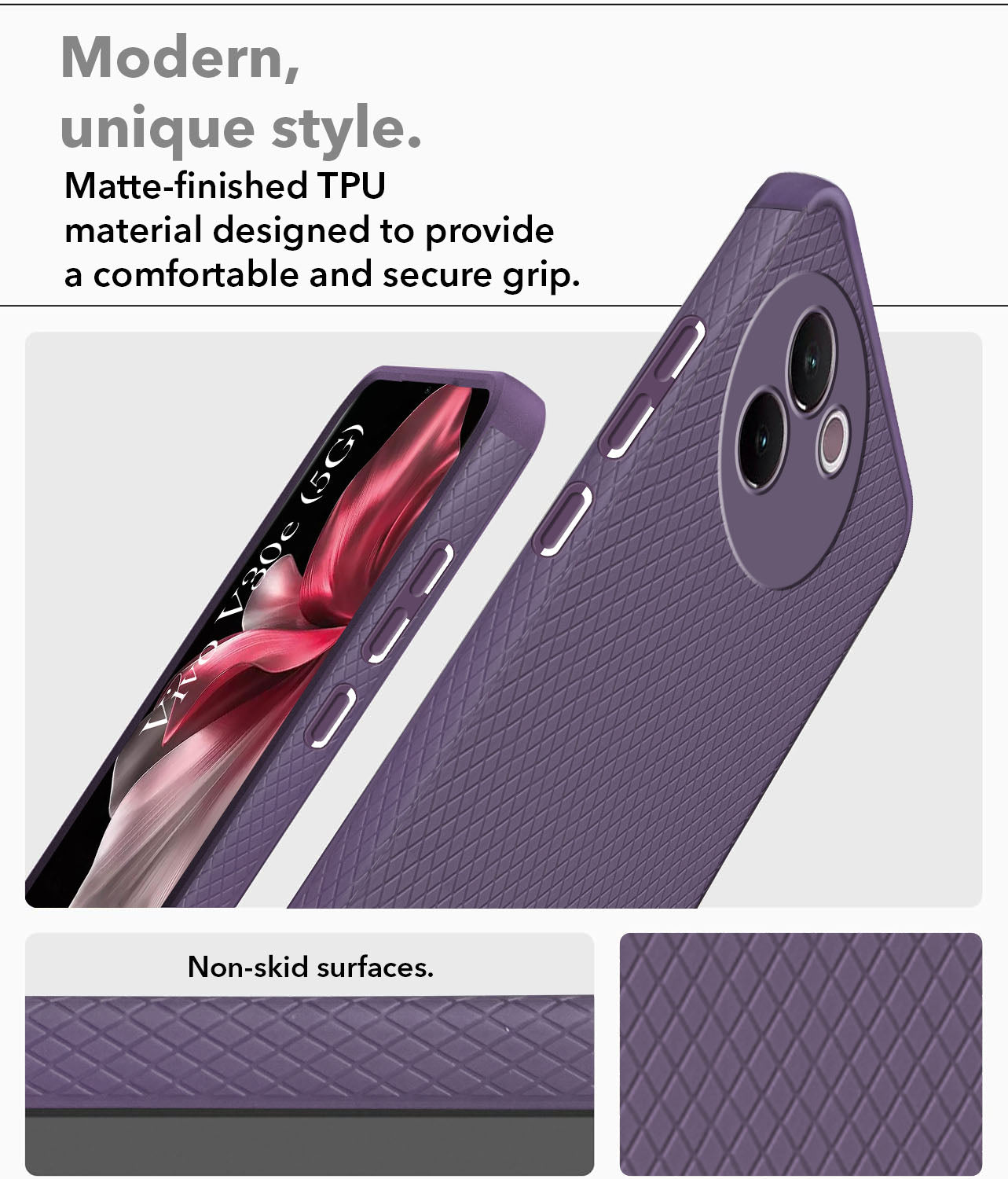 For Vivo V30e 5G Back Cover Case (Liquid Silicone | Side Grip | Camera Protection