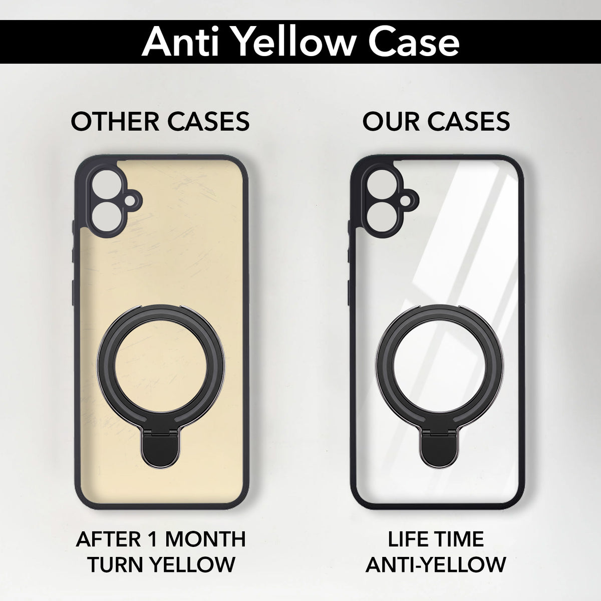 For Samsung Galaxy A04 | A04E Back Cover Case (Kick Stand Ring Holder | Life time Anti Yellow | Camera Protection)