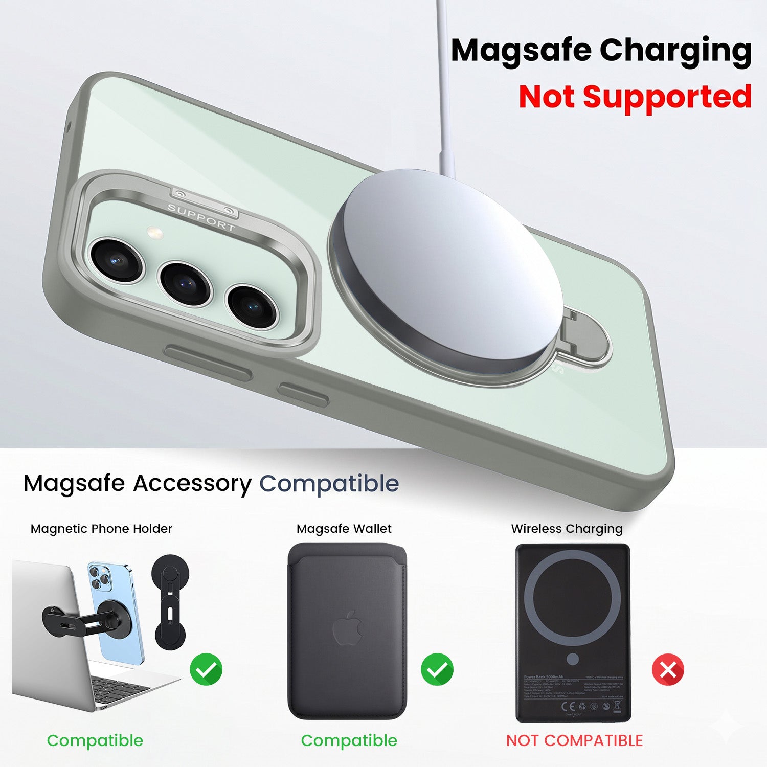 For Samsung Galaxy S23 FE 5G Back Cover Case Crystal (Lifetime Anti Yellow | Magnetic Ring Stand | Camera Lens Protection | MagSafe Compatible)