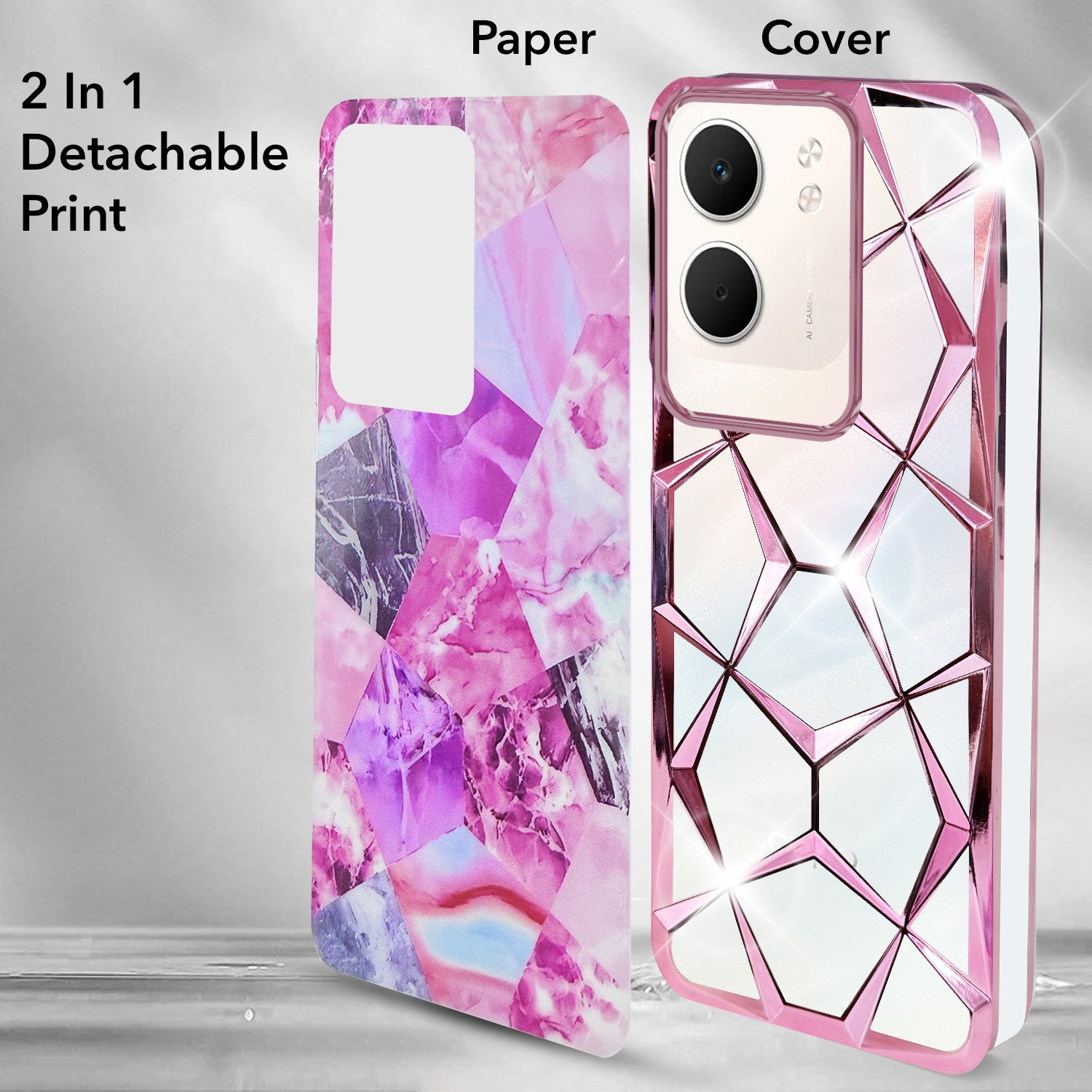 For Oppo A5X 3D Silicone Back Cover Case Compatible (Dual Design Glitter Sparkle and Detachable Diamond Print Case | Soft and Flexible)