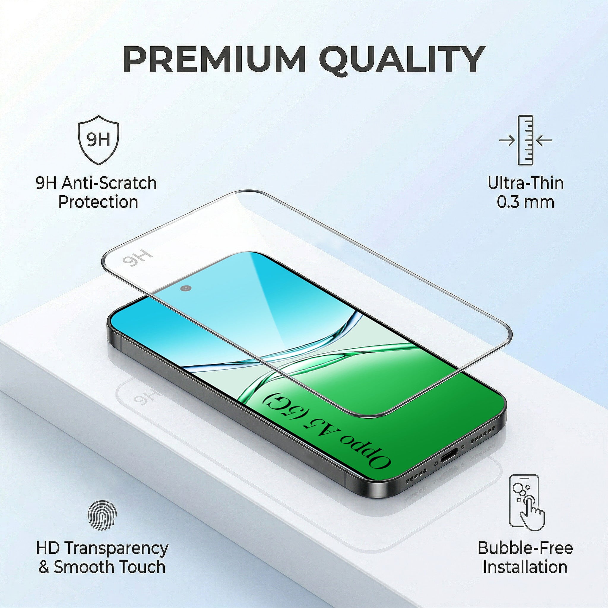 For Oppo A5 5G Combo with Back Cover and 9H Tempered Glass (Liquid Silicone | Camera Protection | Oleophobic Coating Screen Glass)