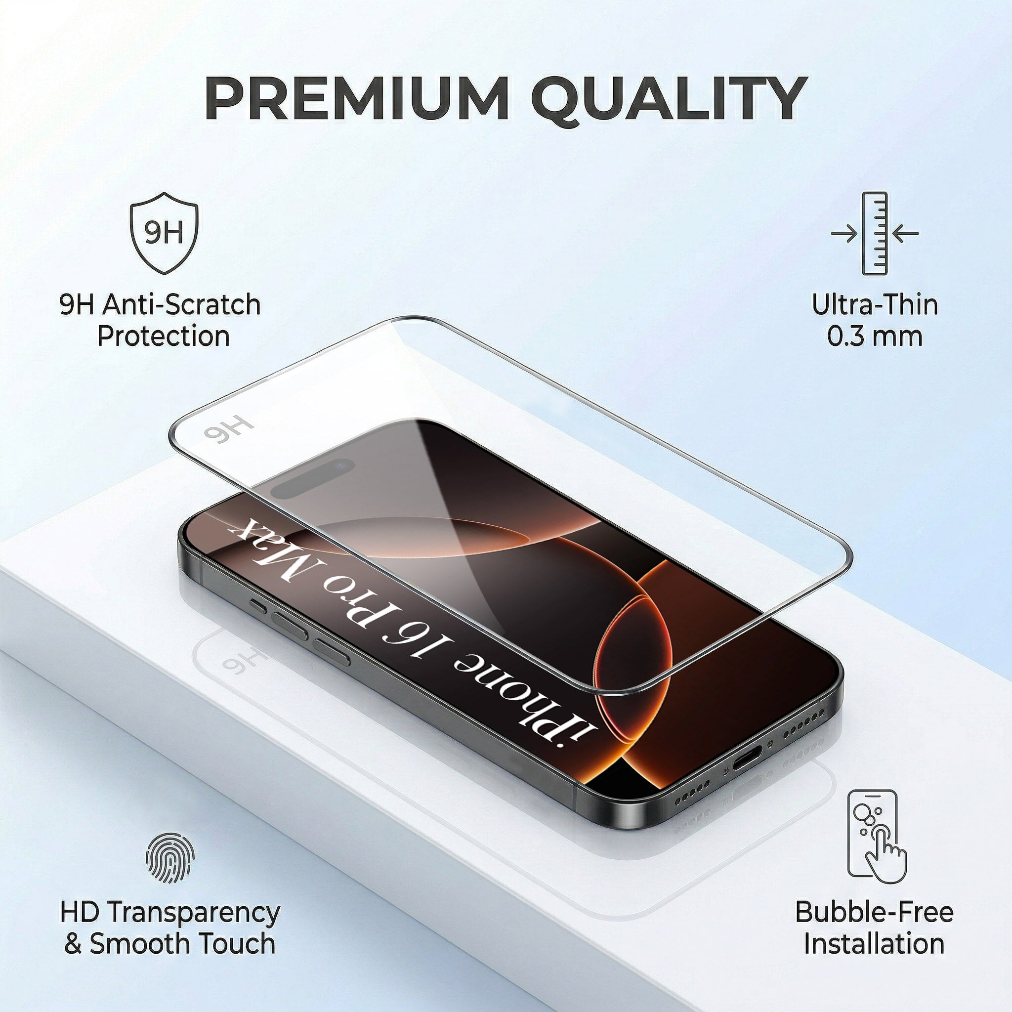 For Apple iPhone 16 Pro Max Combo with Back Cover and 9H Tempered Glass (Textured Grip Design | Micro-Fiber Cloth Inside | Oleophobic Coating Screen Glass)