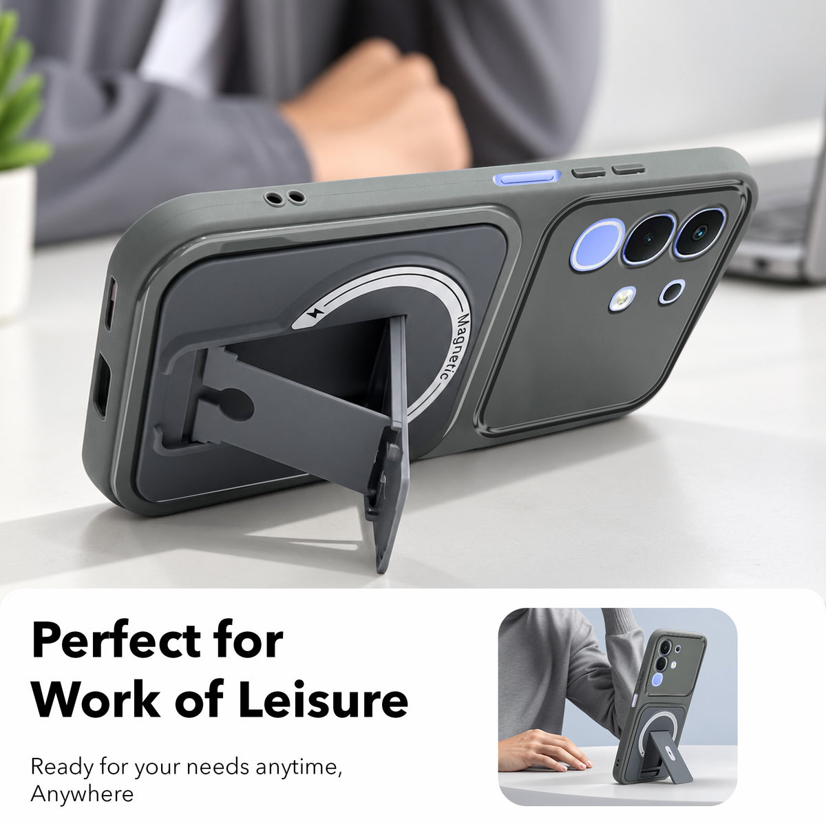For Vivo iQOO Z10x Back Case Cover Metallic (Hybrid Armor Kickstand | MagSafe Compatible | Camera Protection Shockproof)