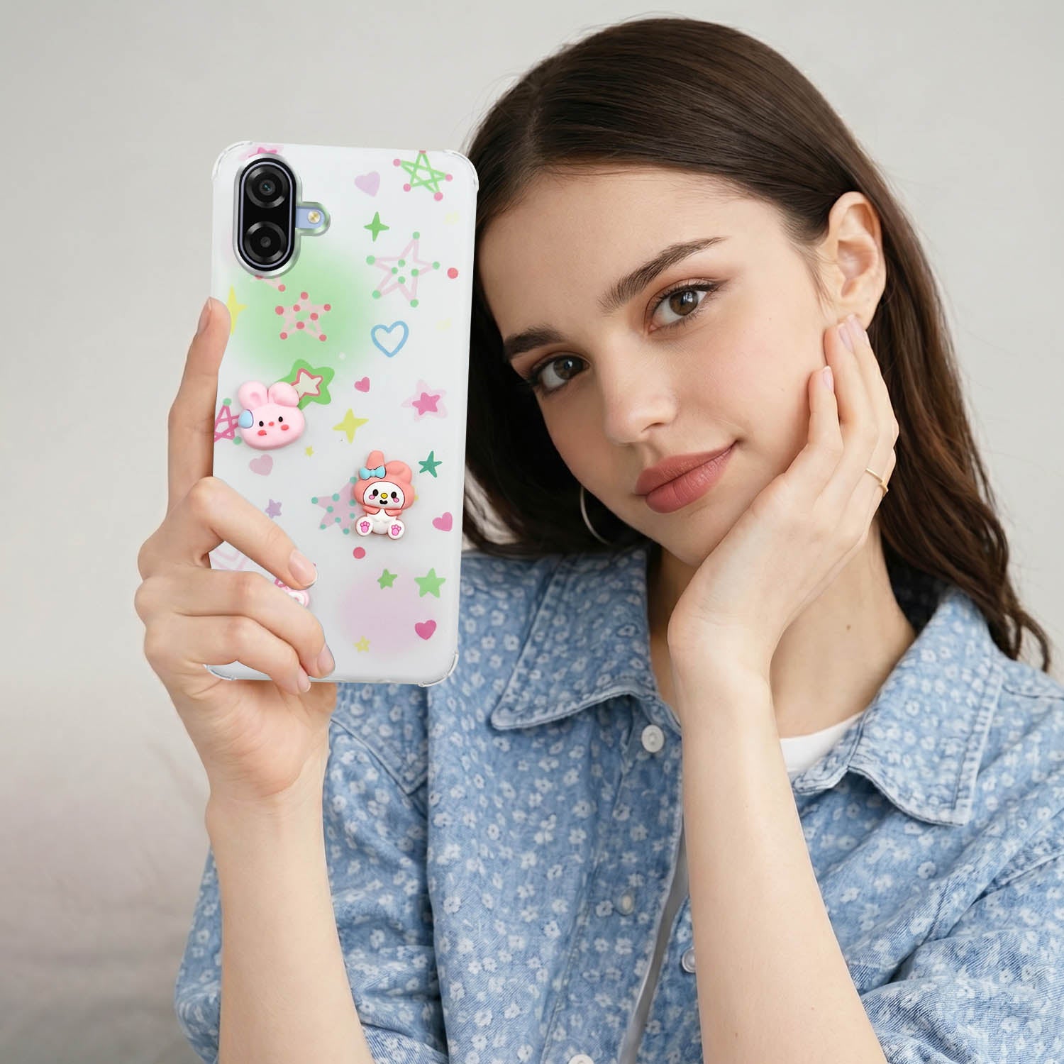 For Samsung Galaxy M17e Back Cover Case (3D Cute Cartoons | Hard Back Side Soft | Matte Premium Finish | HD Printing)