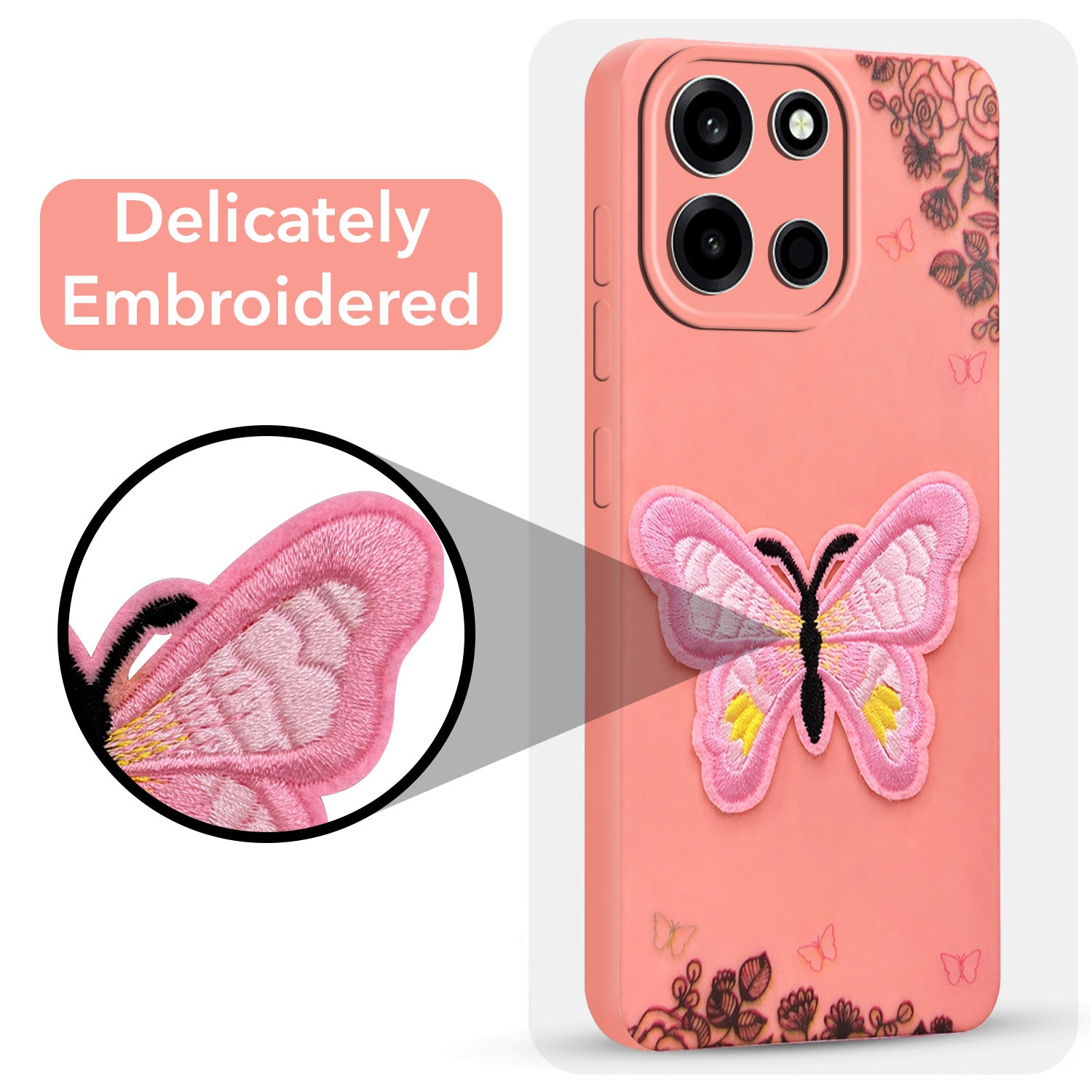 For Oneplus Nord 6 Back Cover Case (Soft Butterfly Embroidery | Women Teen Girls | Camera Protection| Matte Silicone)