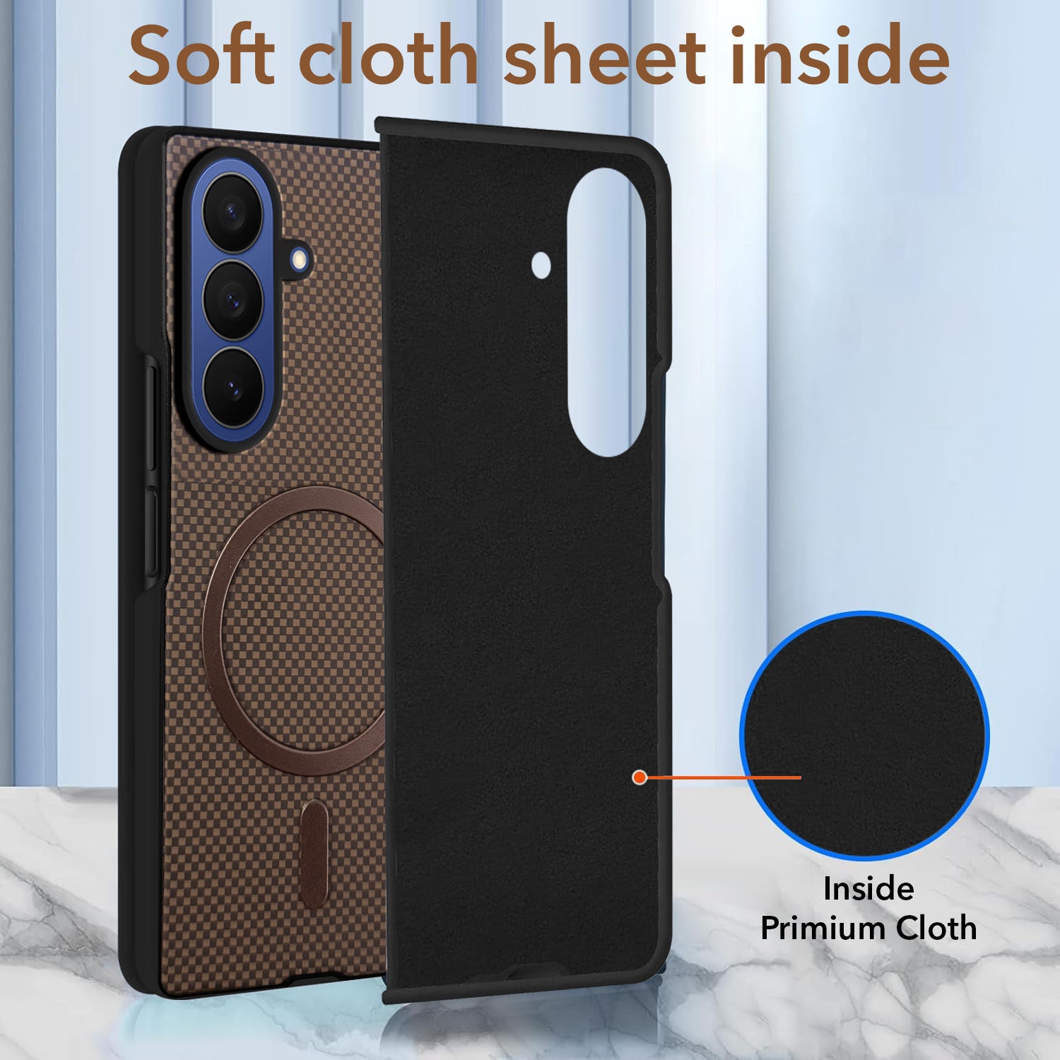 For Samsung Galaxy Z Fold 7 Back Cover Case (MagSafe Wireless Charging Compatible | Hexa Leather Finish | Inside Microfiber Cloth)