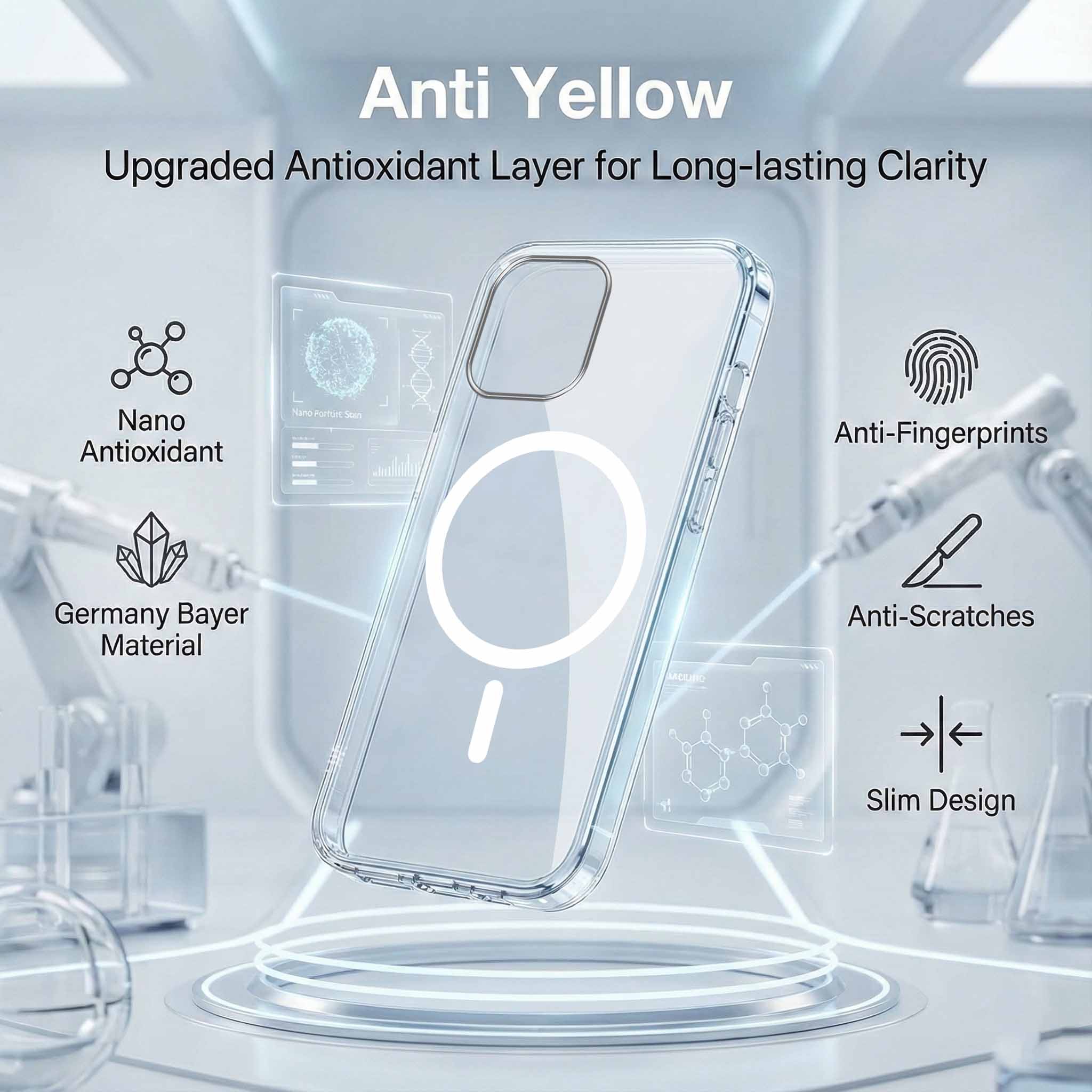 For Apple iPhone 12 Pro Max Back Cover Case Lifetime Anti-Yellow MagSafe Compatible Clear (Sleek Hard Crystal | Shockproof and Camera Protection)