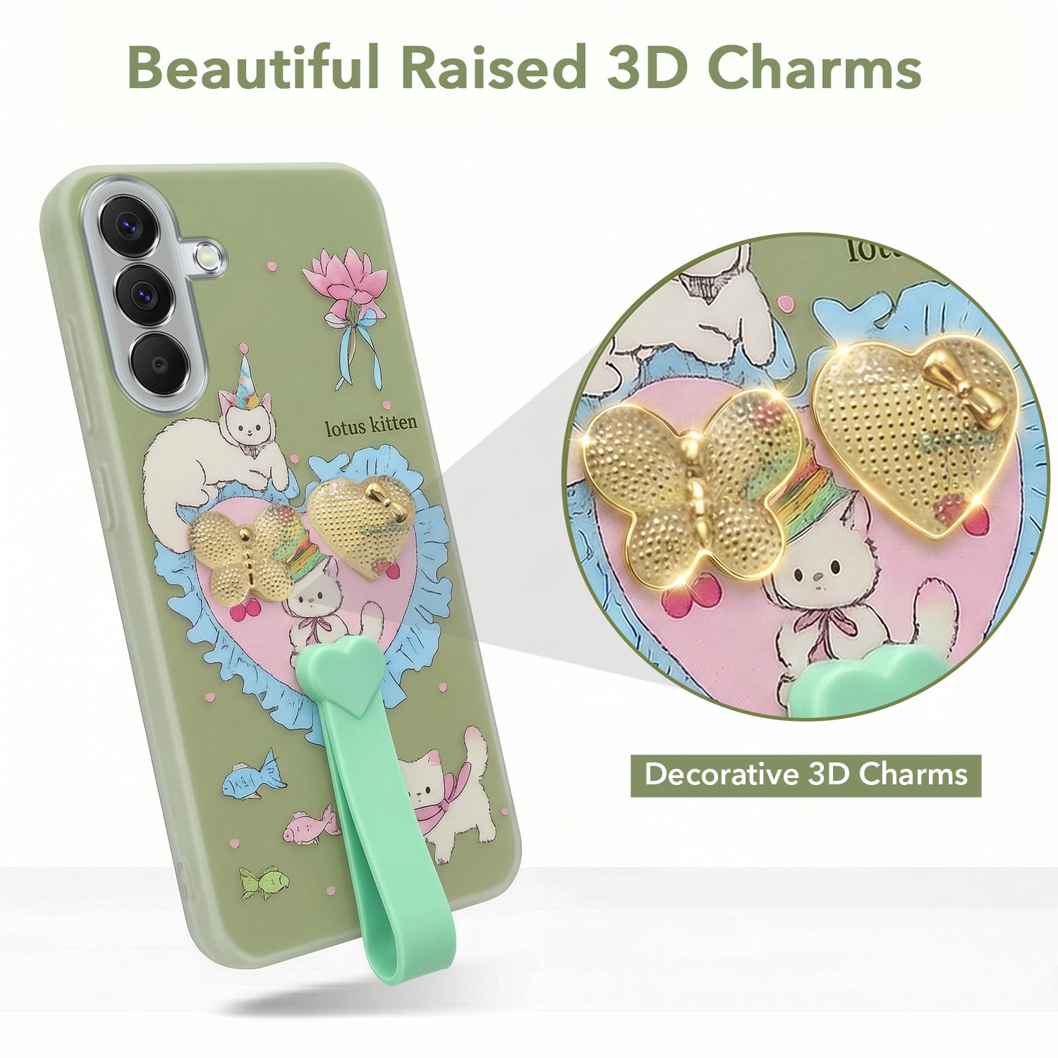 For Samsung Galaxy A57 Back Cover Case (3D Cute Heart Strap Holder | Camera Protection | Designer Girls Print)