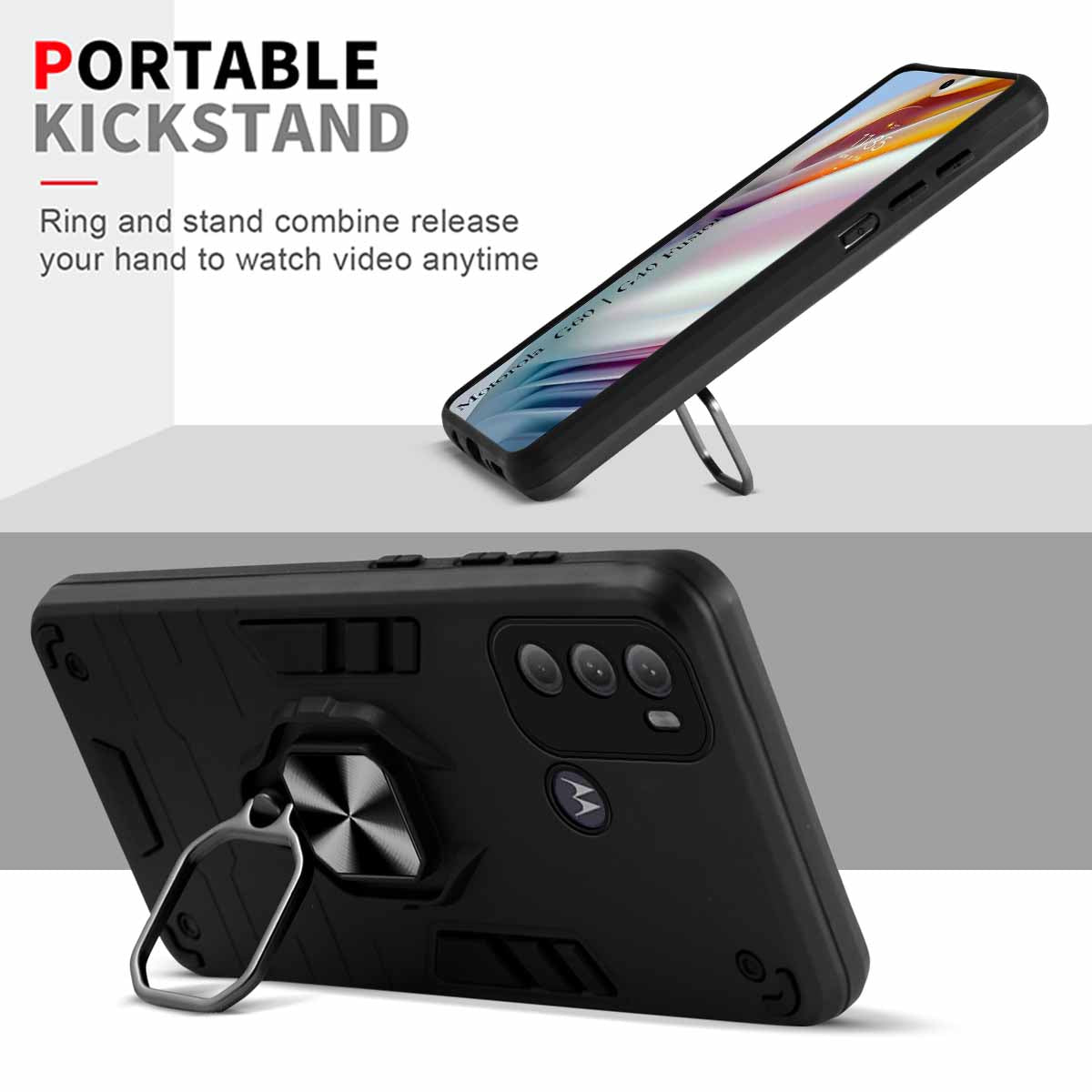 For Motorola Moto G40 Fusion | G60 Back Cover Case Hybrid Armor (Shockproof Dual Layer Polycarbonate |Ring Holder Kickstand)