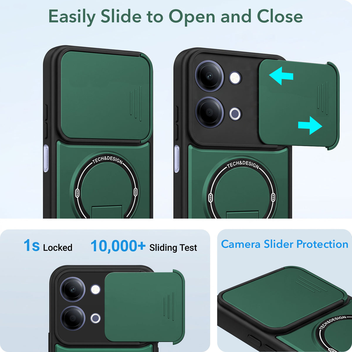 For Vivo Y05 4G | Vivo T5 Lite 5G Back Case Cover Metallic (Hybrid Armor Kickstand | Sliding Shutter Camera Protection | MagSafe Compatible)