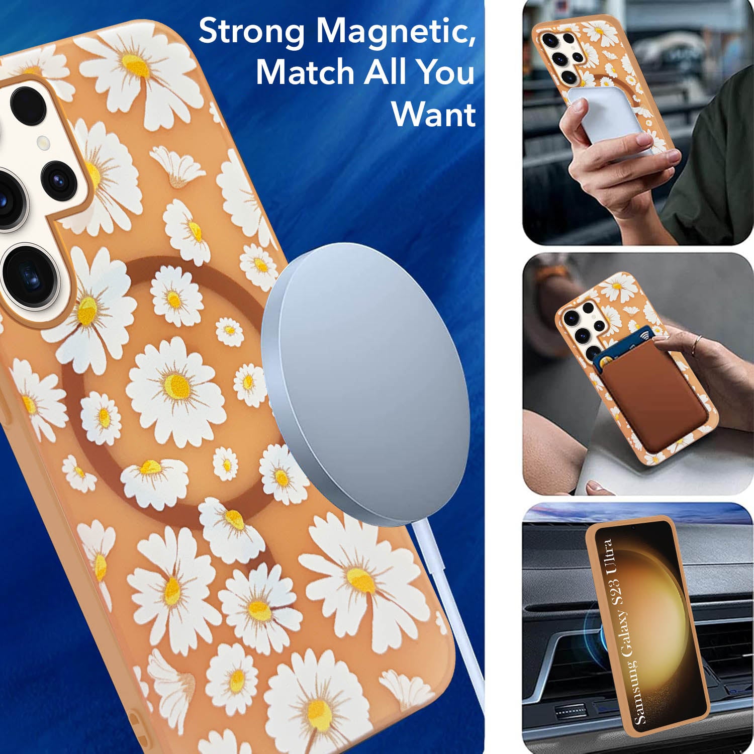 For Samsung Galaxy S23 Ultra Back Cover Case (Cute Floral Design | Flower Print for Girls | MagSafe Compatible Wireless Charging)