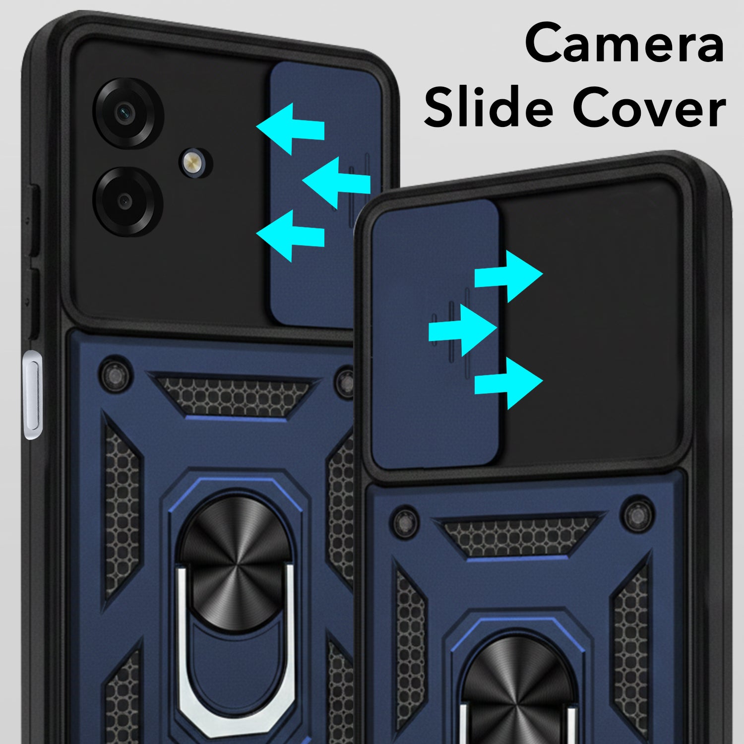 For Samsung Galaxy M07 | Samsung Galaxy F07 Back Cover Case Hybrid Armor (Sliding Shutter Camera Protection | Polycarbonate |Ring Holder Kickstand)