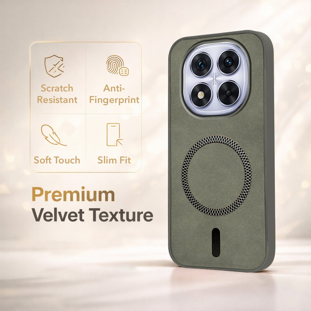 For Redmi Note 14 Pro Back Cover Case Leather Finish (MagSafe Compatible Wireless Charging | Soft Touch | Camera Bump Protection)