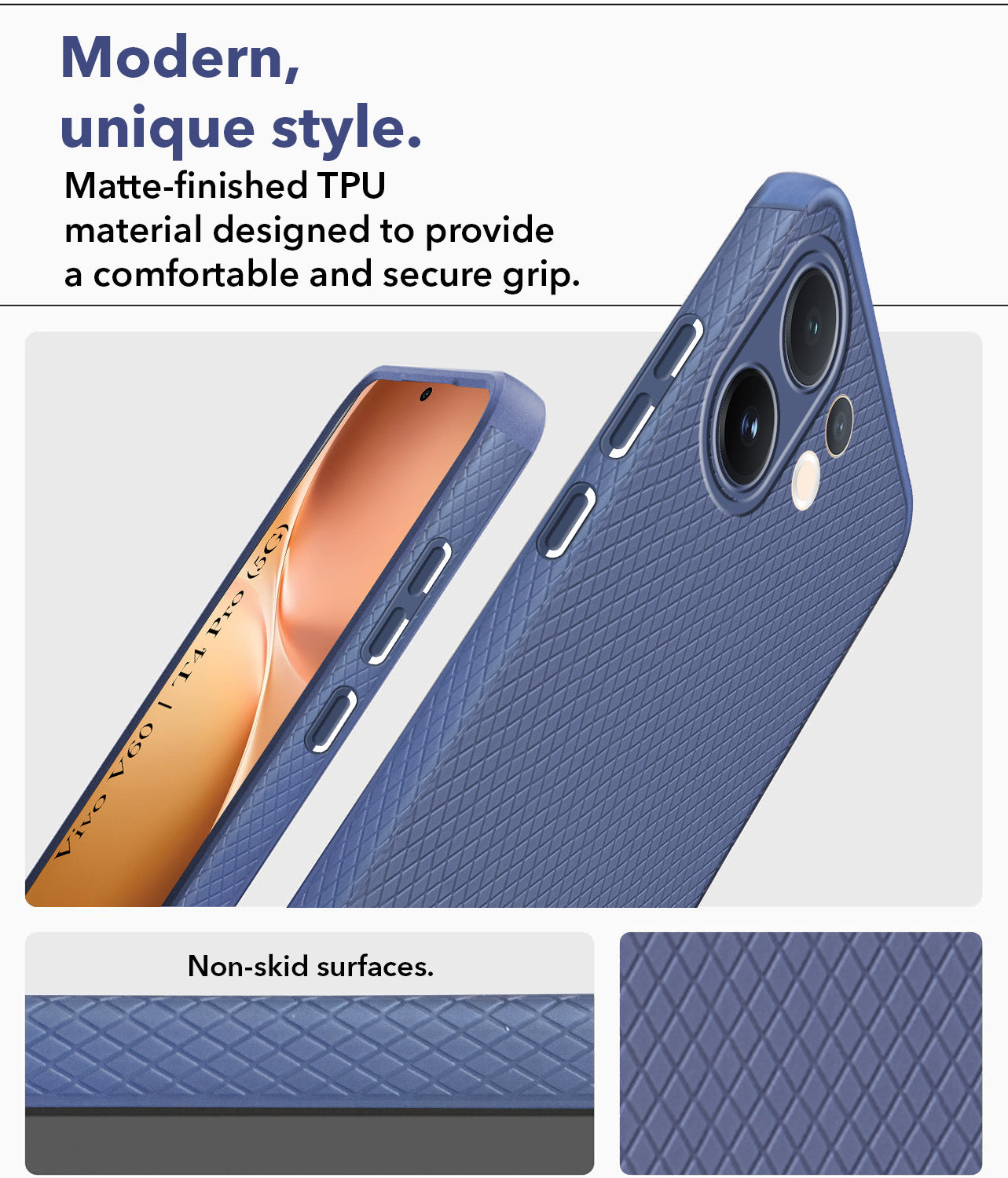For Vivo V60 | Vivo T4 Pro Back Cover Case (Liquid Silicone | Side Grip | Camera Protection)