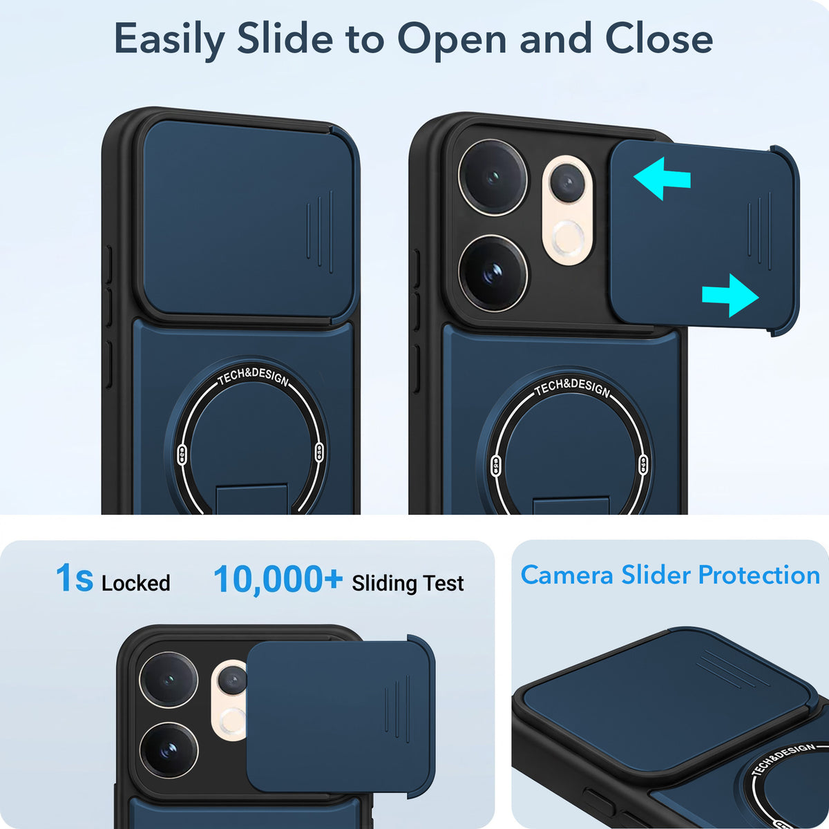 For Vivo V60 | Vivo T4 Pro Back Case Cover Metallic (Hybrid Armor Kickstand | Sliding Shutter Camera Protection | MagSafe Compatible)