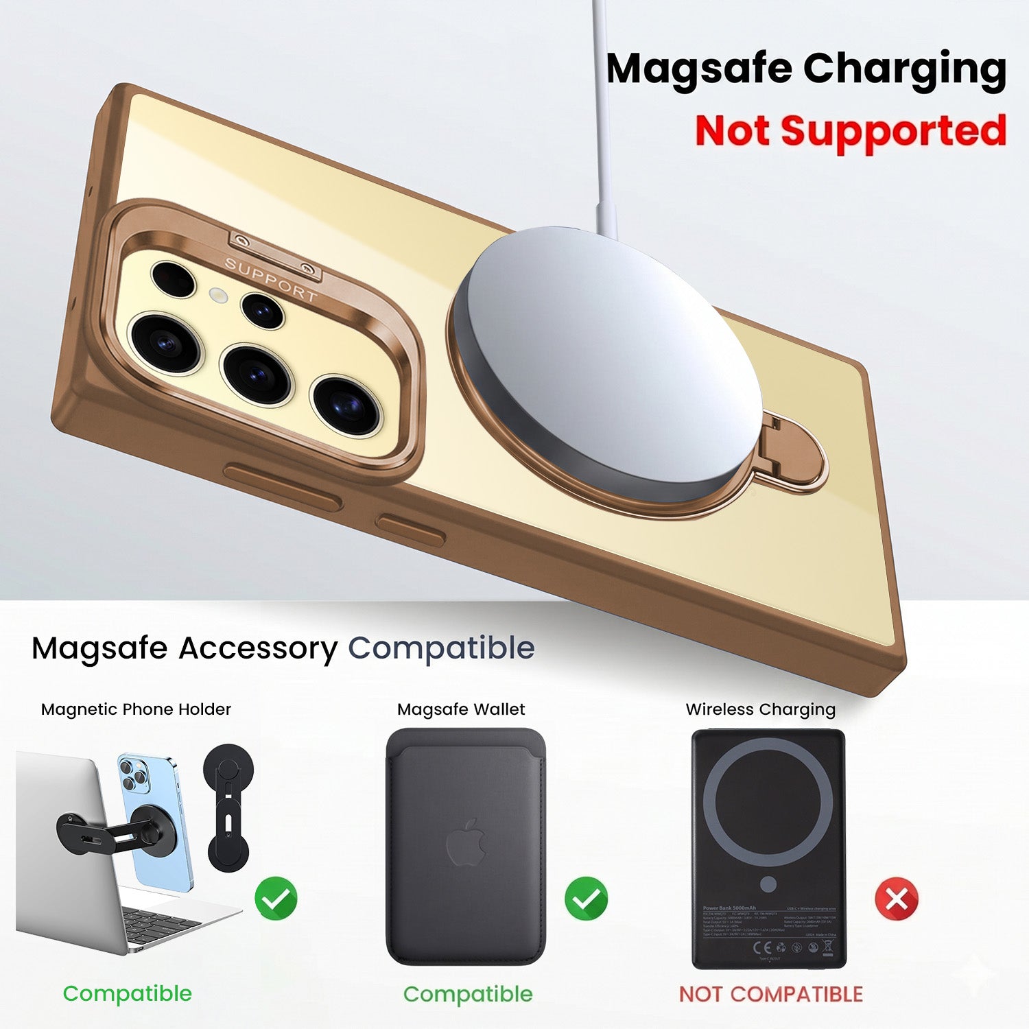 For Samsung Galaxy S24 Ultra Back Cover Case Crystal (Lifetime Anti Yellow | Magnetic Ring Stand | Camera Lens Protection | MagSafe Compatible)