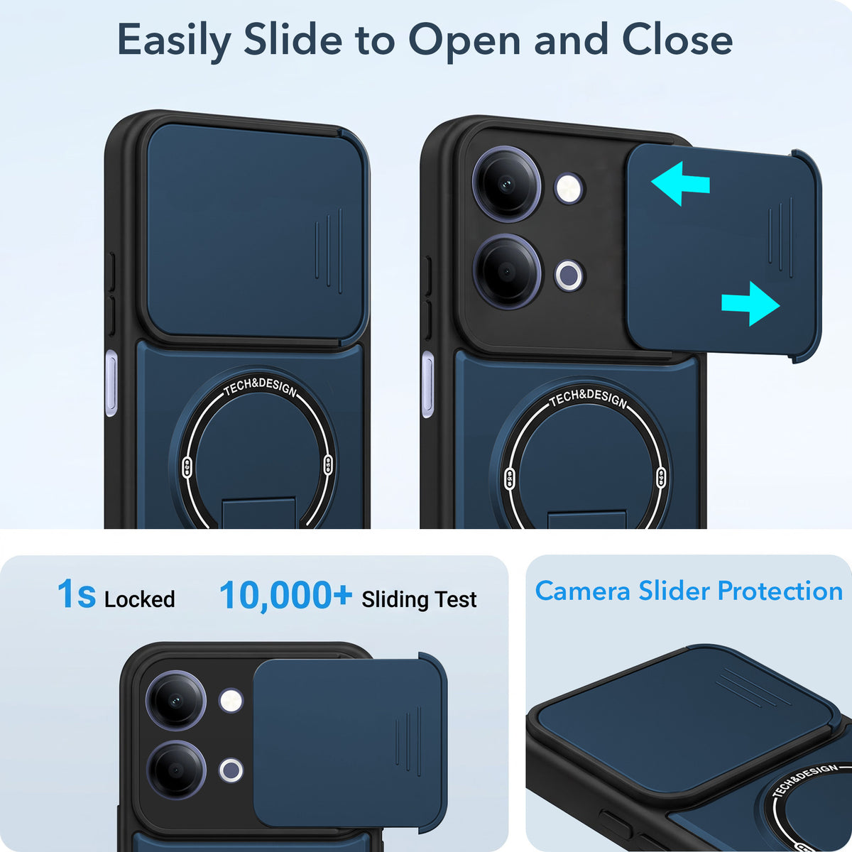 For Vivo Y05 4G | Vivo T5 Lite 5G Back Case Cover Metallic (Hybrid Armor Kickstand | Sliding Shutter Camera Protection | MagSafe Compatible)