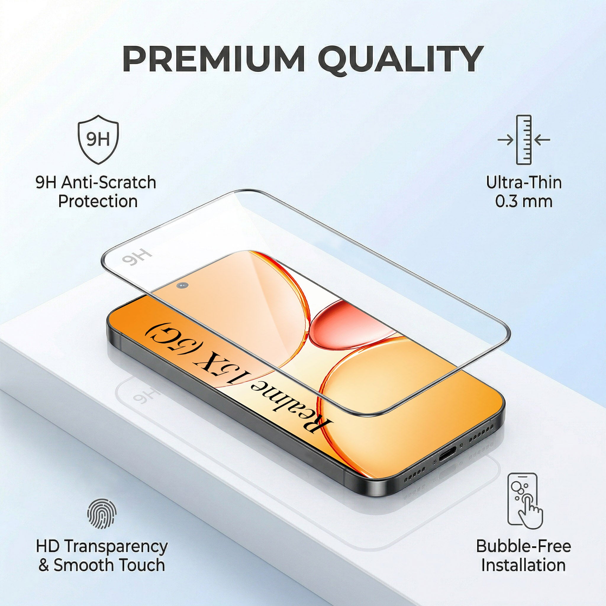 For Realme 15X Combo with Back Cover and 9H Tempered Glass (Liquid Silicone | Camera Protection | Oleophobic Coating Screen Glass)