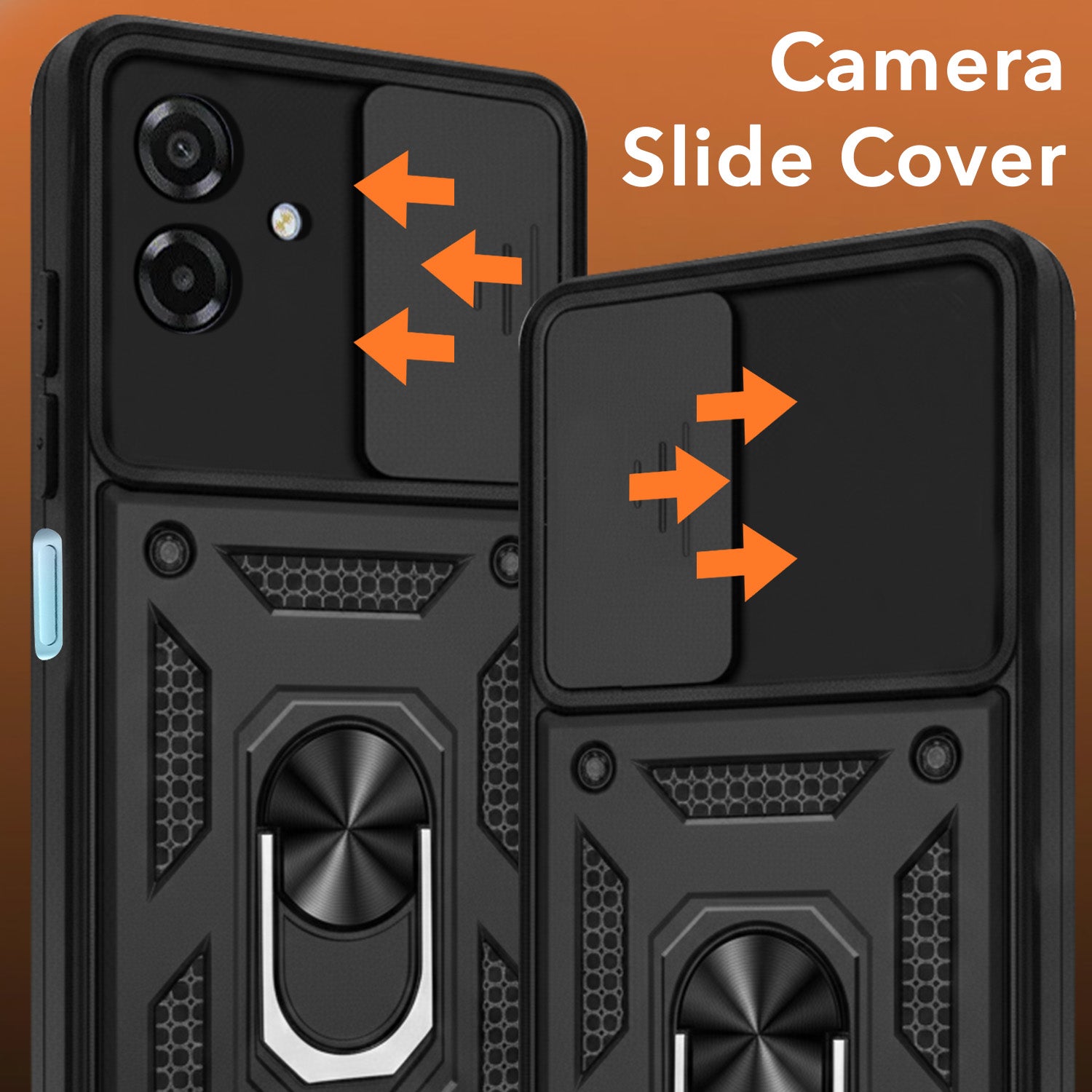 For Samsung Galaxy M17e Back Cover Case Hybrid Armor (Sliding Shutter Camera Protection | Polycarbonate |Ring Holder Kickstand)