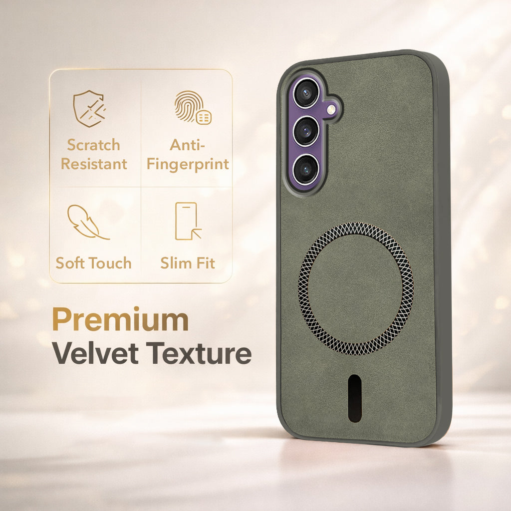 For Samsung Galaxy S23 FE 5G Back Cover Case Leather Finish (MagSafe Compatible Wireless Charging | Soft Touch | Camera Bump Protection)