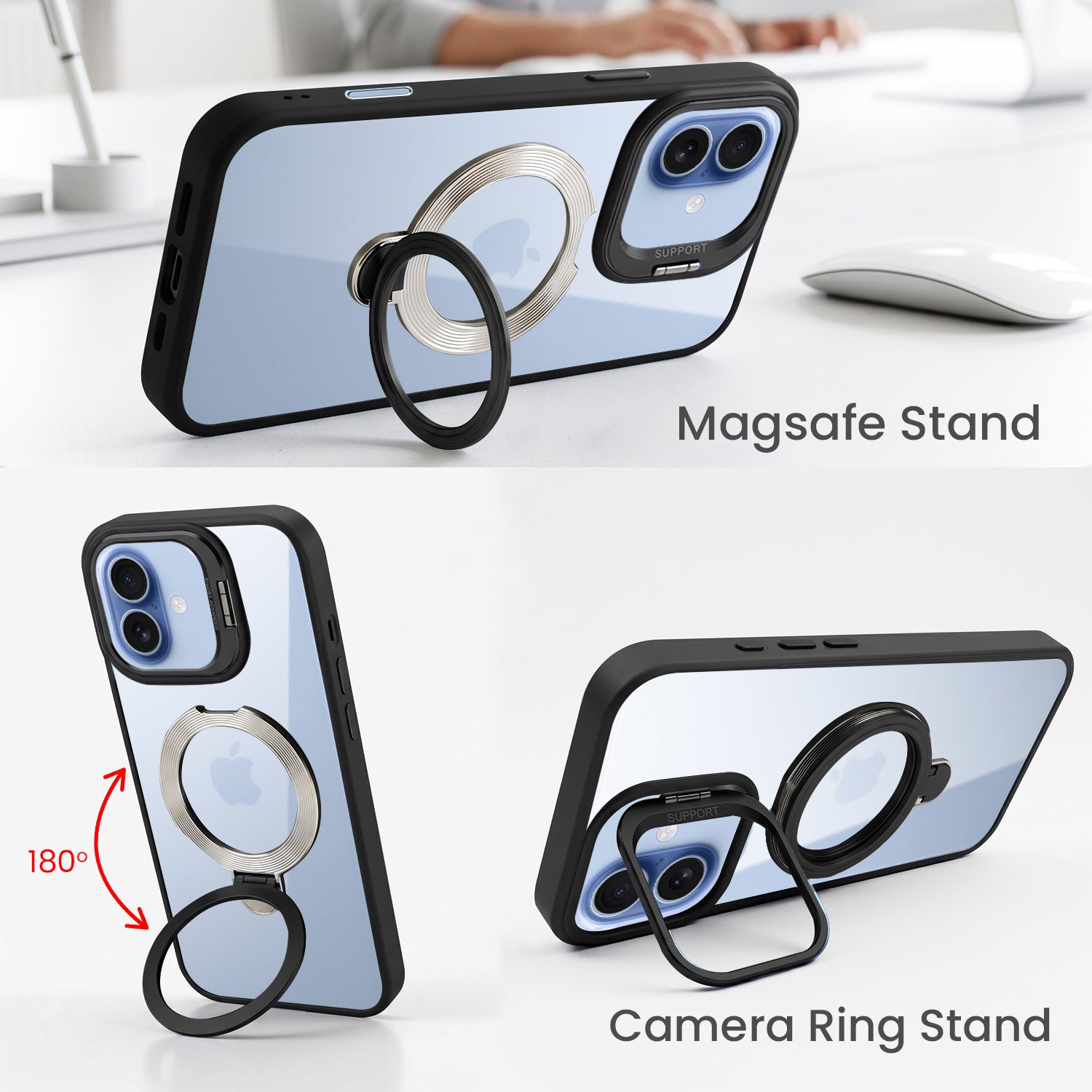 For Apple iPhone 17 Back Cover Case Crystal (Lifetime Anti Yellow | Magnetic Ring Stand | Camera Lens Protection | MagSafe Compatible)