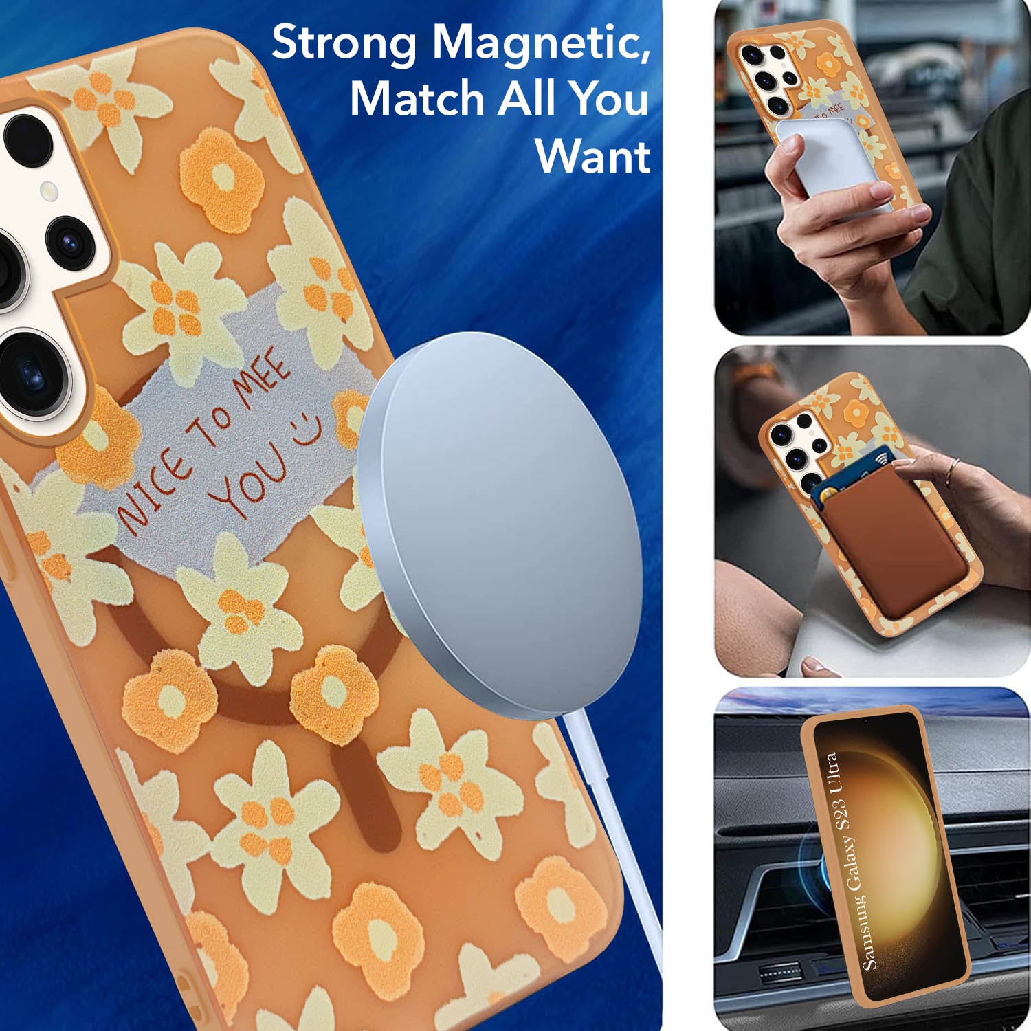 For Samsung Galaxy S23 Ultra Back Cover Case (Cute Floral Design | Flower Print for Girls | MagSafe Compatible Wireless Charging)
