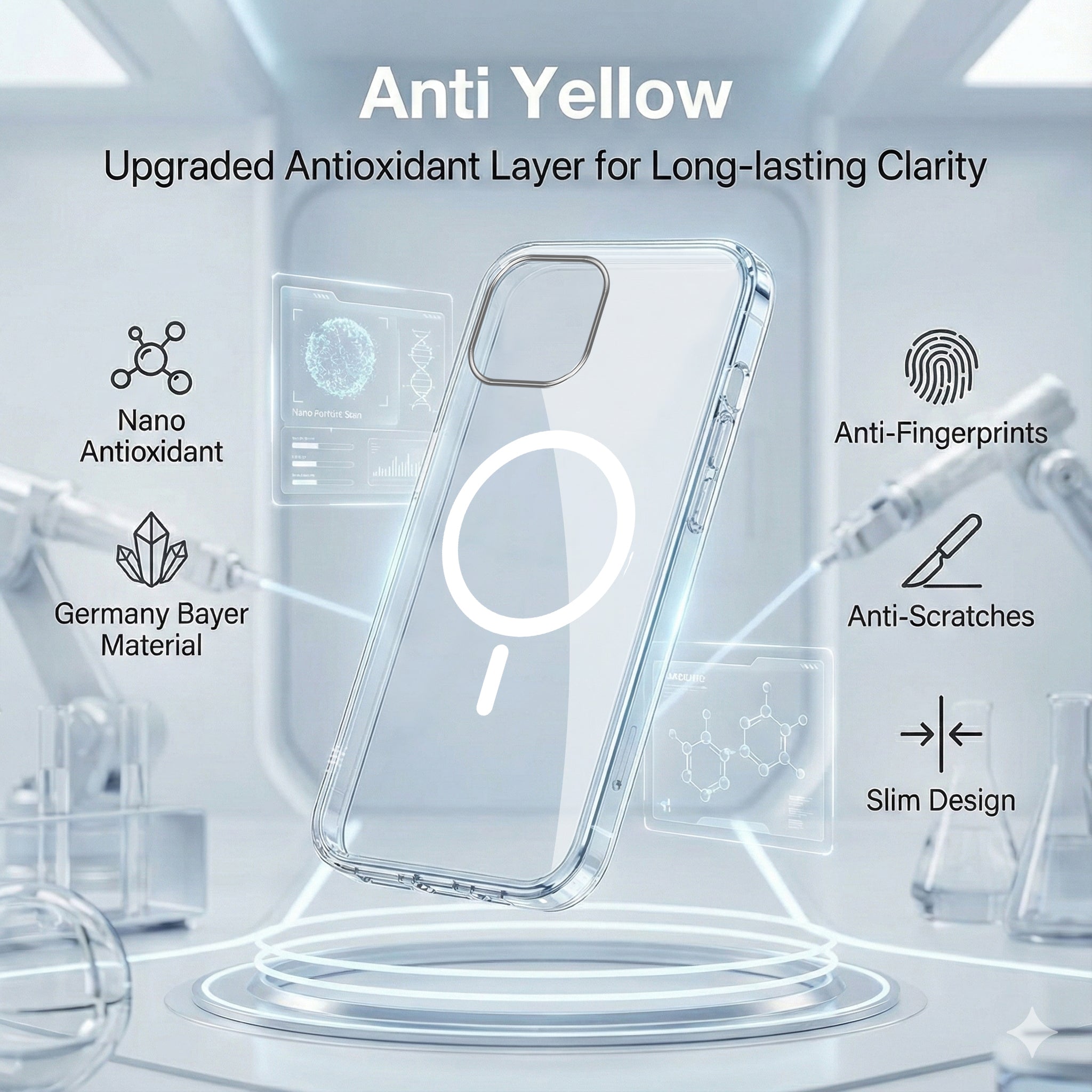 For Apple iPhone 15 Plus Back Case Cover Lifetime Anti-Yellow MagSafe Compatible Clear (Sleek Hard Crystal | Camera Protection and Shockproof)